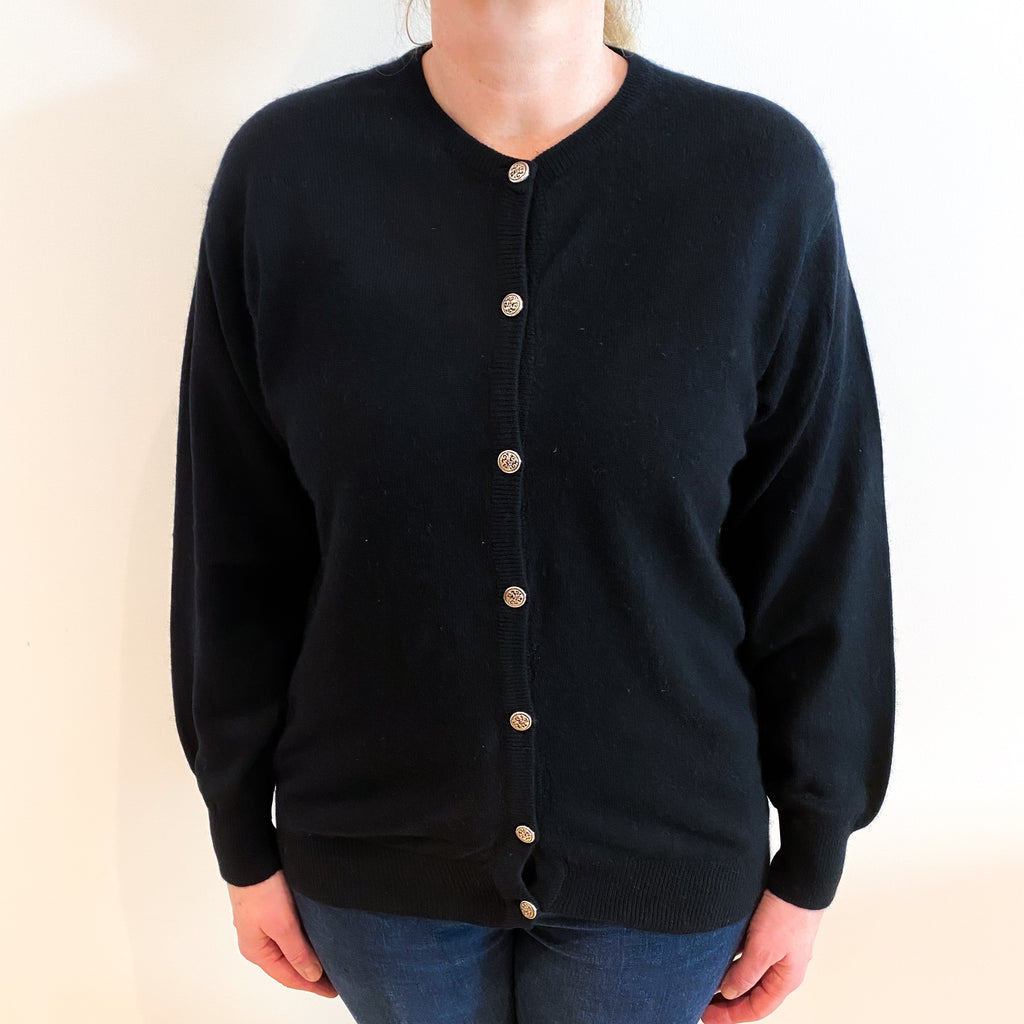 Black Cashmere Crew Neck Cardigan Large