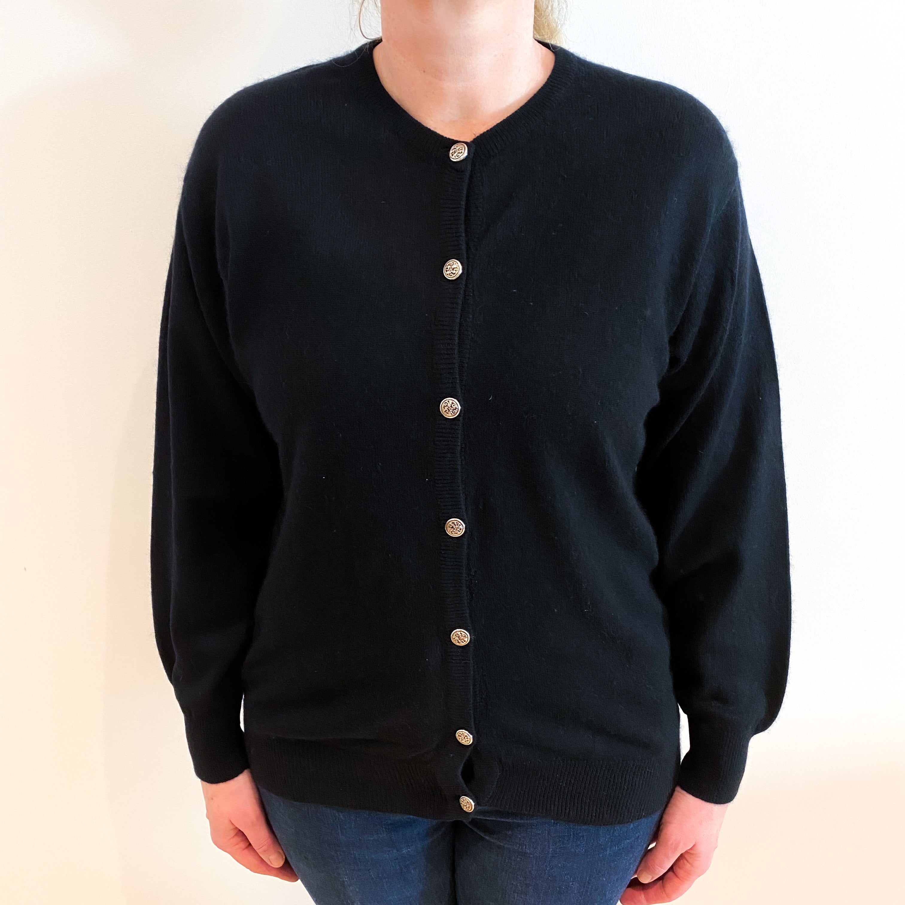 Black Cashmere Crew Neck Cardigan Large