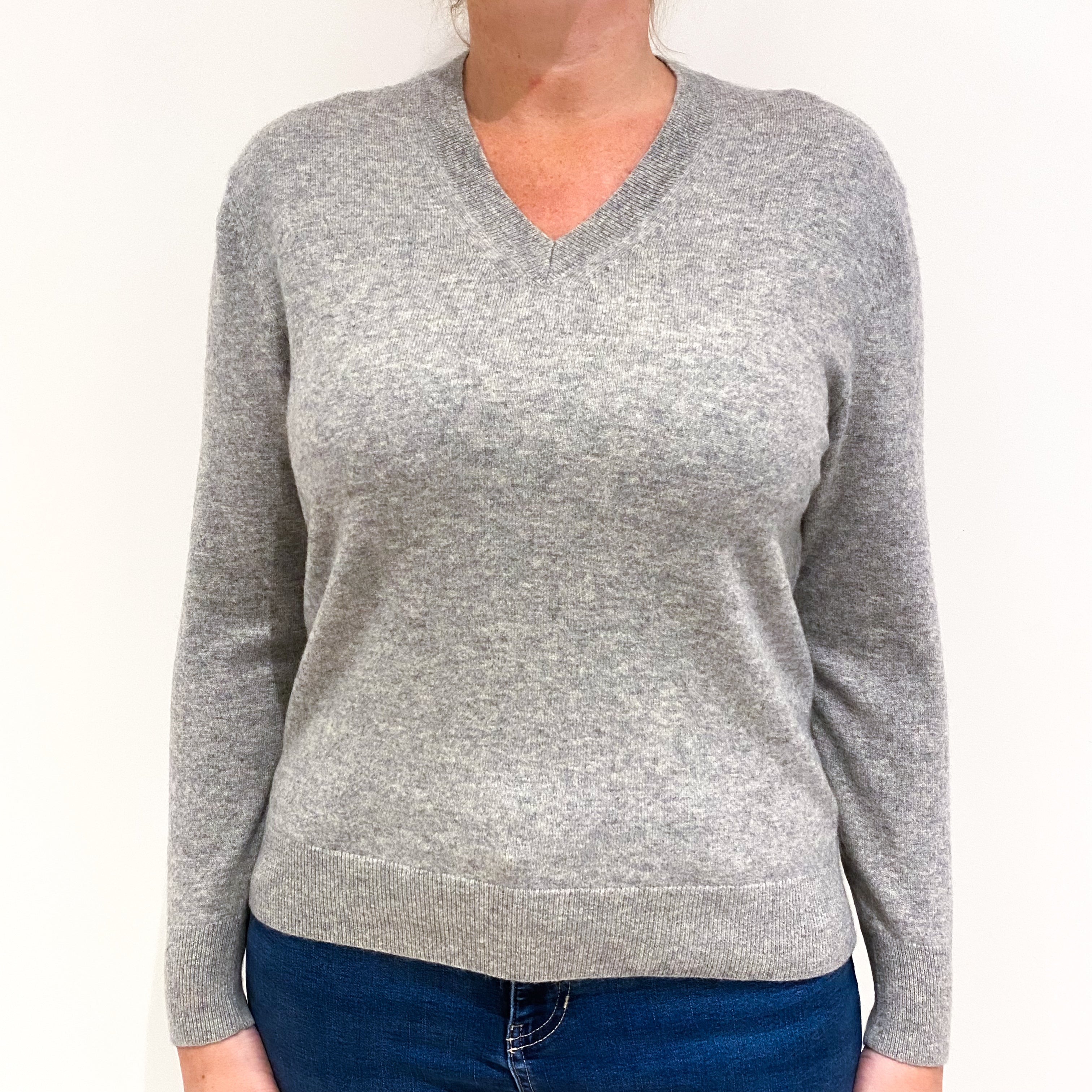 Smoke Grey Cashmere V-Neck Jumper Large
