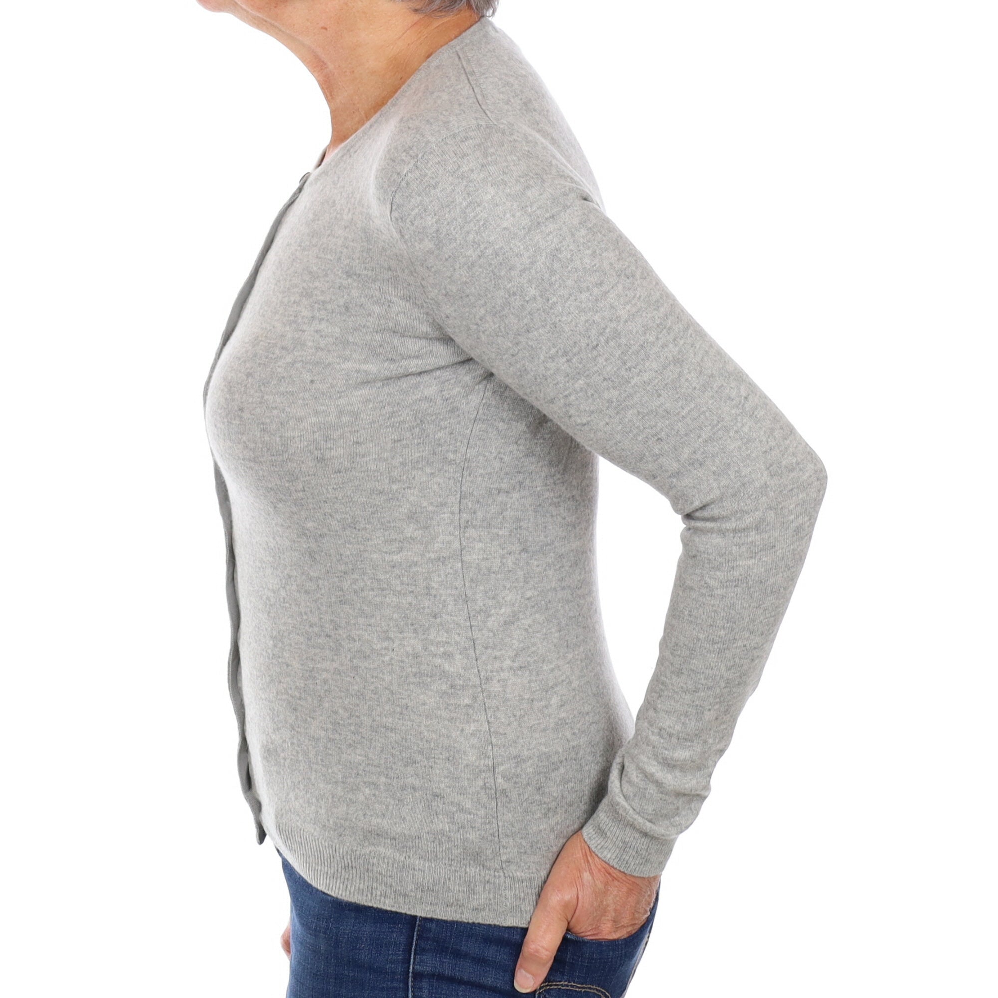 Smoke Grey Cashmere Crew Neck Cardigan Medium