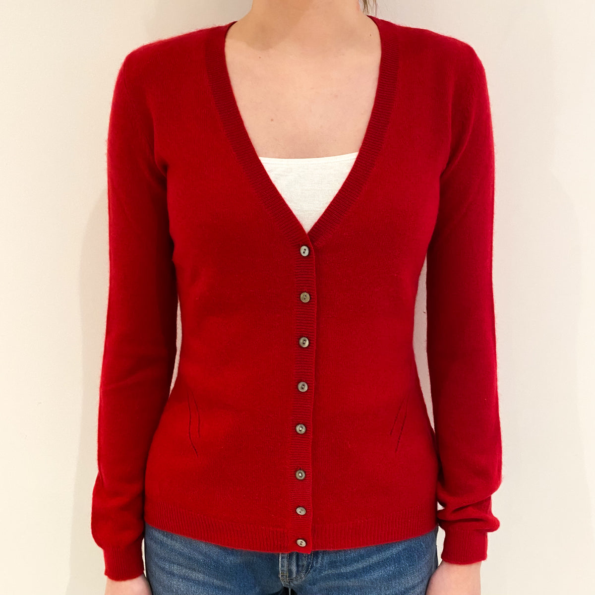 Berry Red Cashmere V Neck Cardigan Extra Small