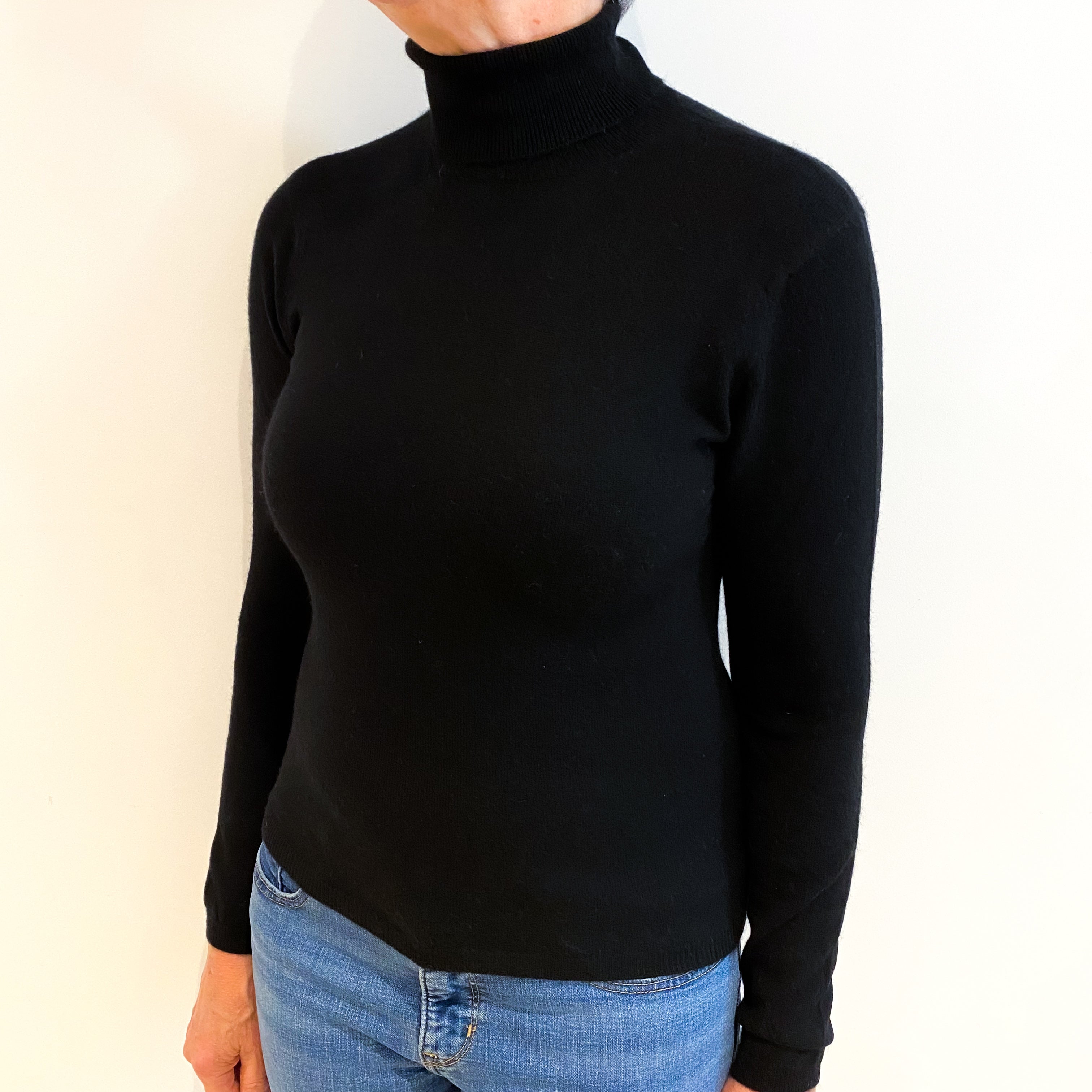 Black Cashmere Polo Neck Jumper Medium