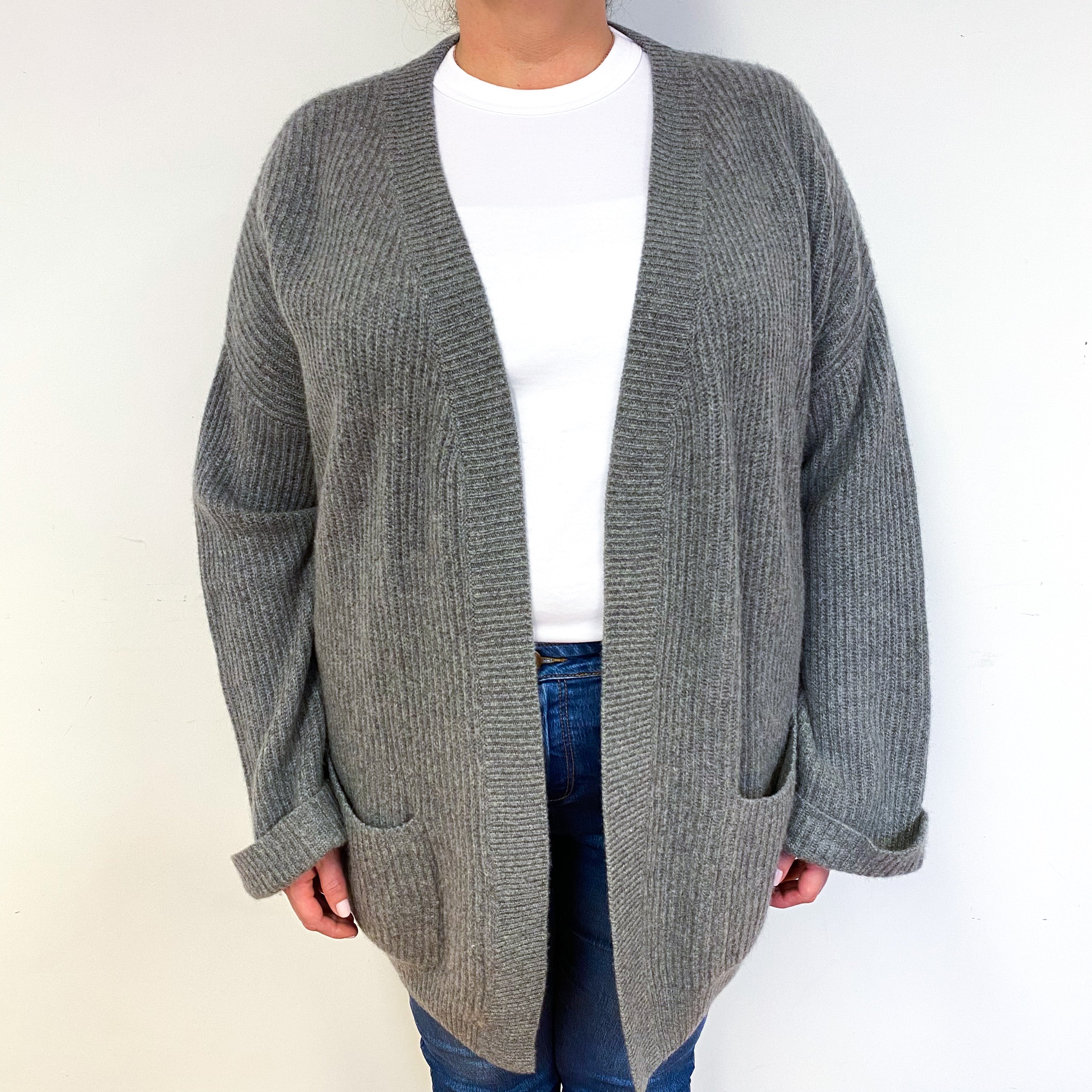 Steel Grey Slouchy Cashmere Edge to Edge Cardigan Extra Extra Large