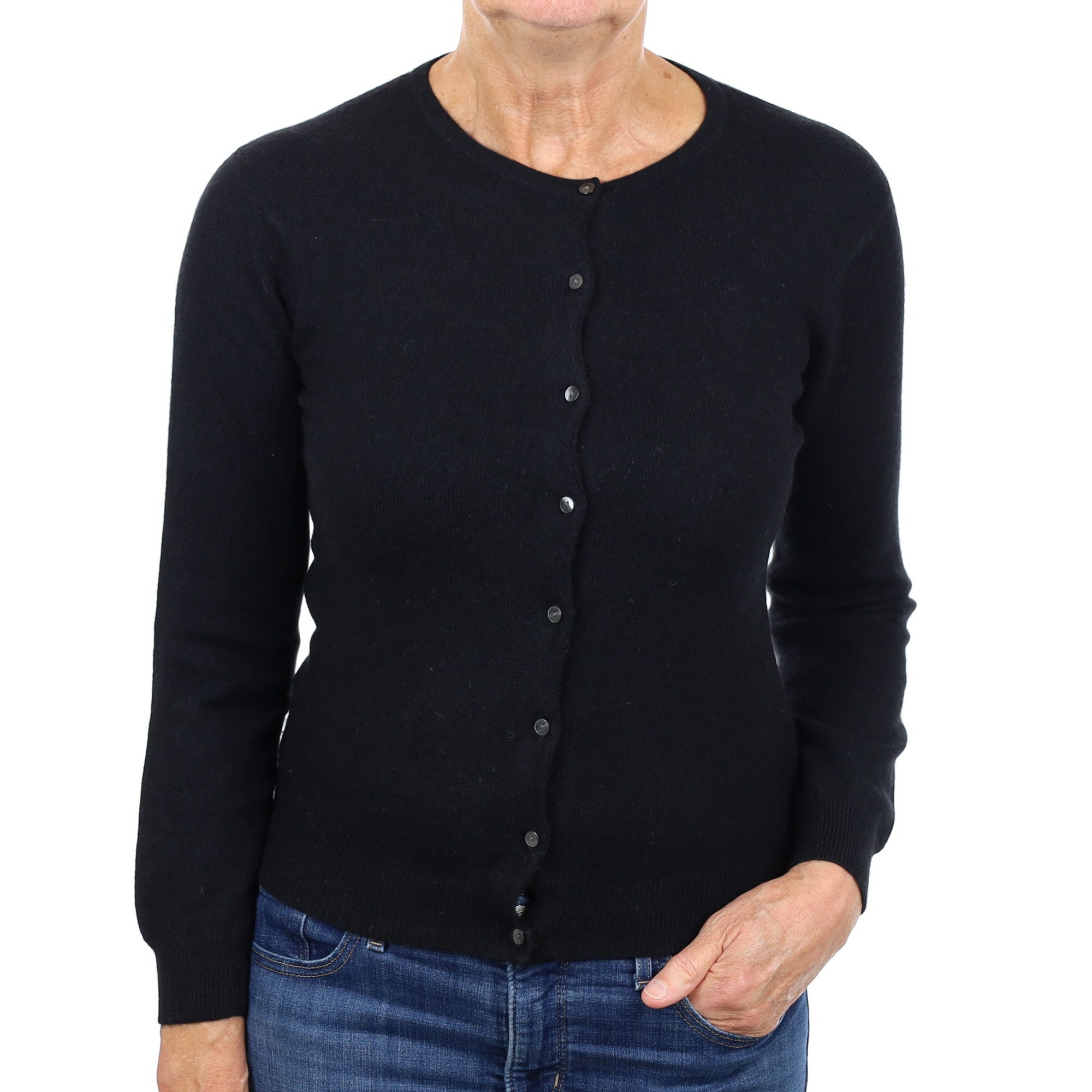 Black Cashmere Crew Neck Cardigan Medium