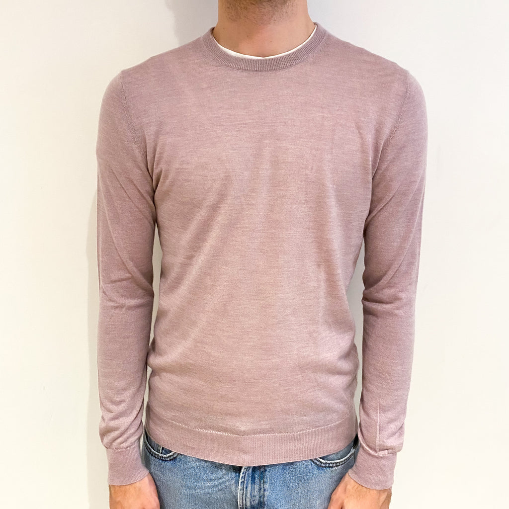 Men's Faded Heather Pink Cashmere Crew Neck Jumper Medium