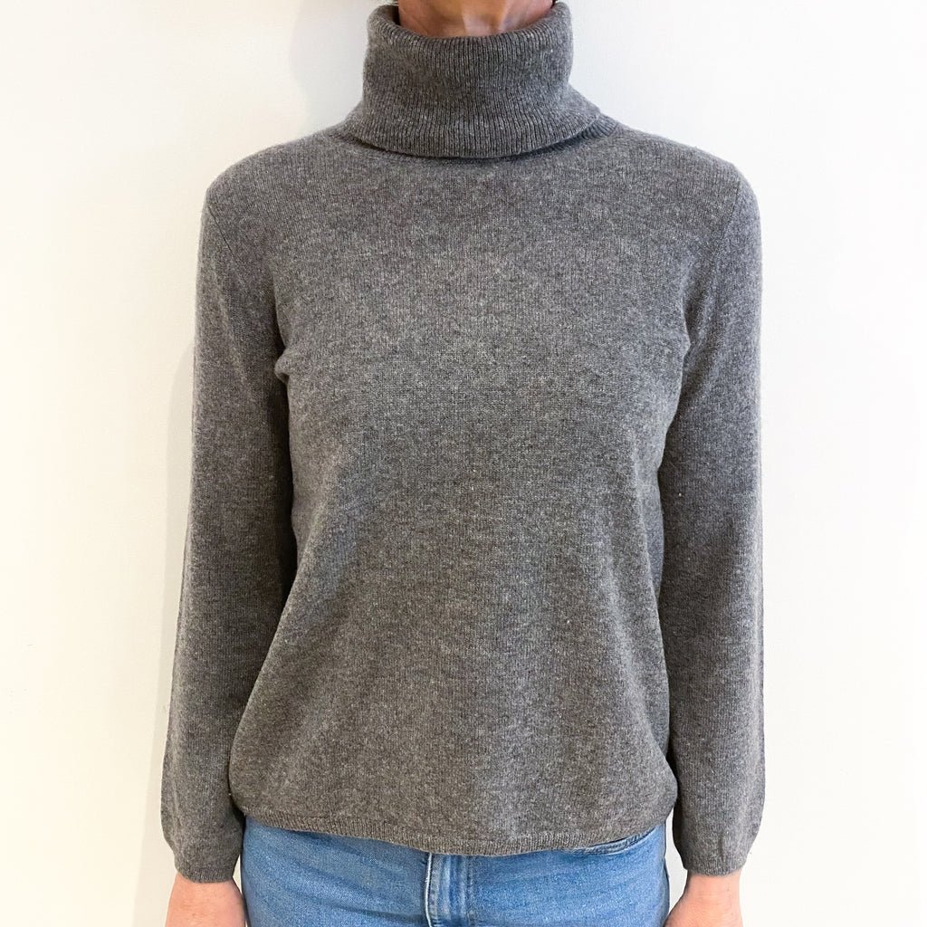 Ash Grey Cashmere Polo Neck Jumper Small