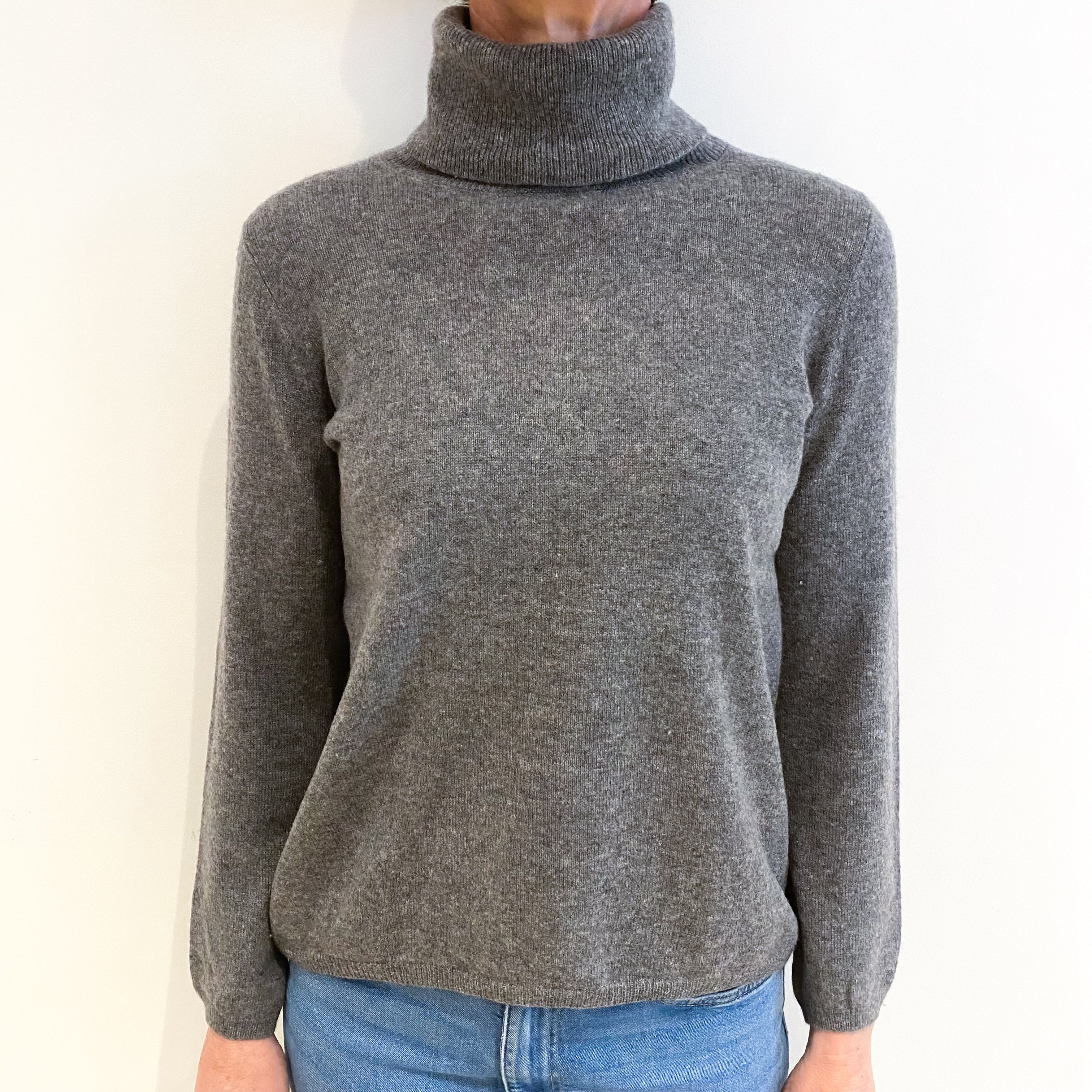 Ash Grey Cashmere Polo Neck Jumper Small