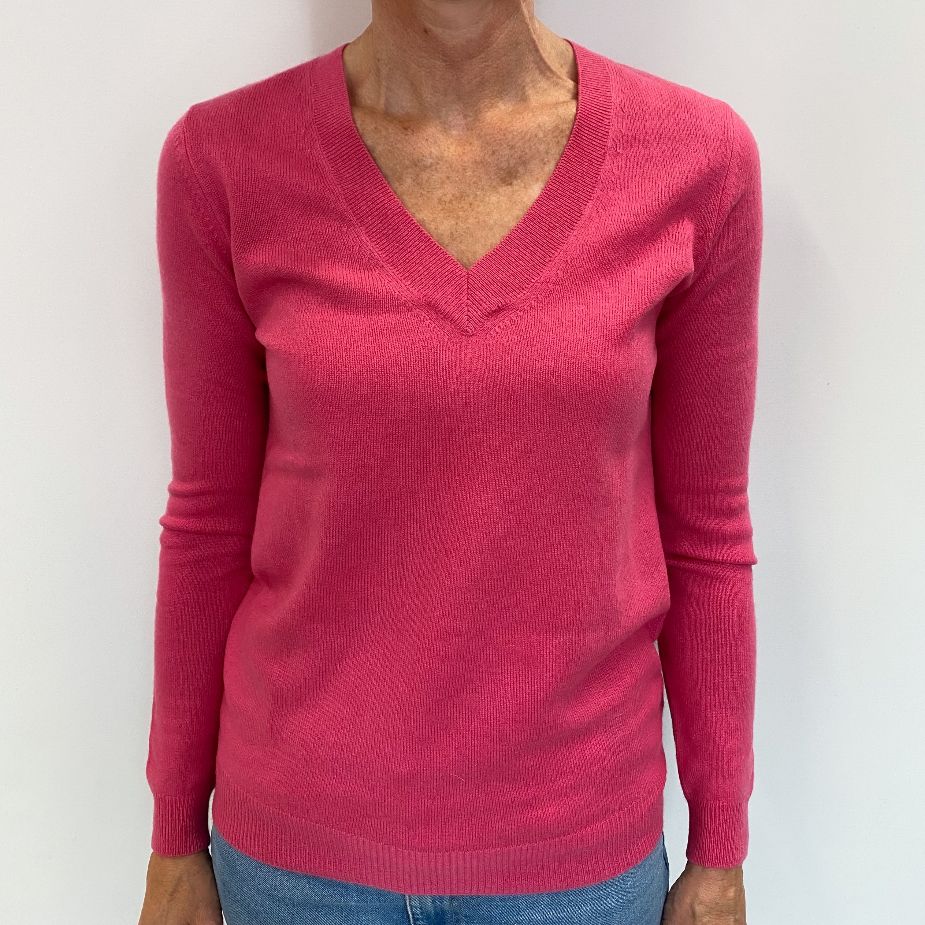 Lupin Pink Cashmere V Neck Jumper Small