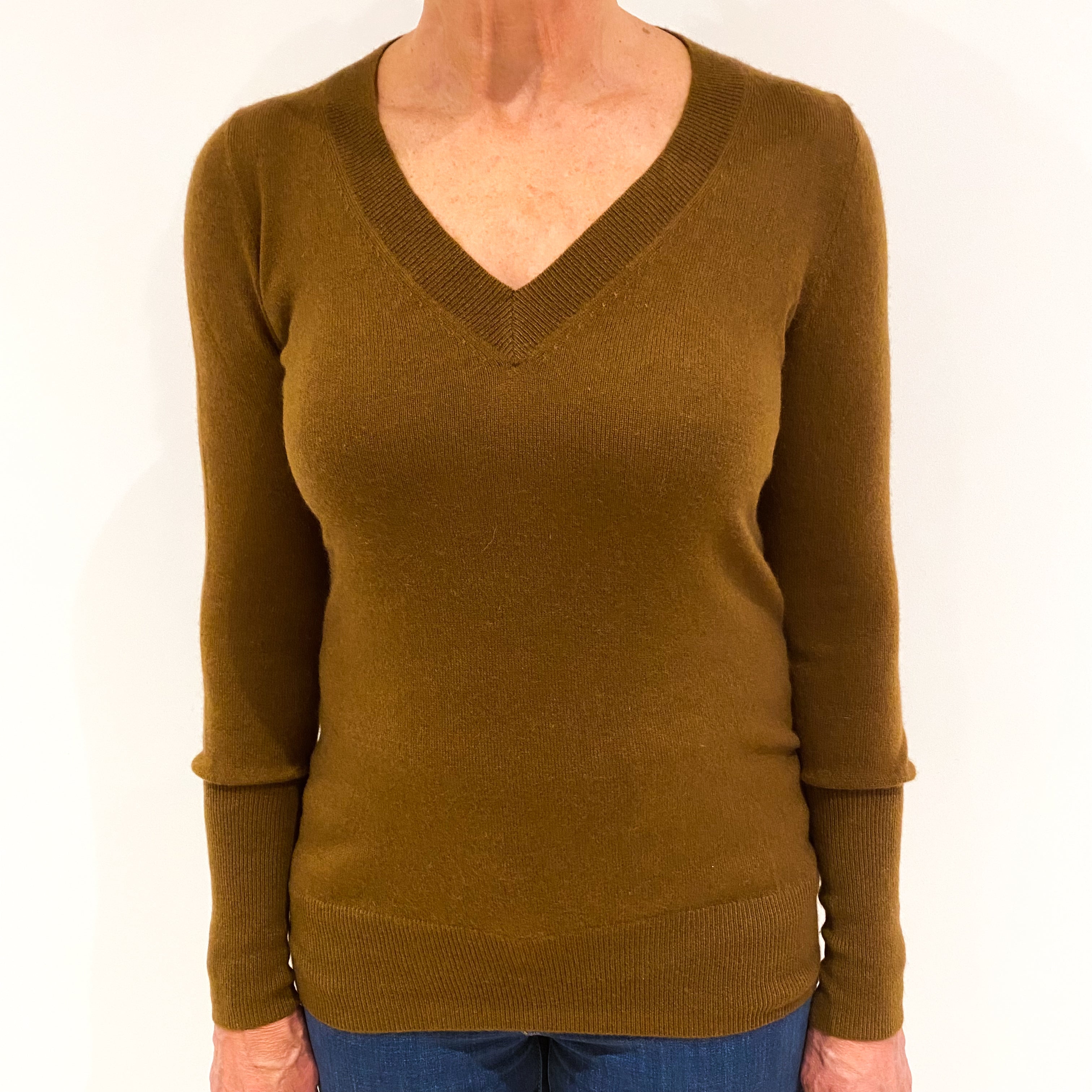 Toffee Brown Cashmere V-Neck Jumper Medium
