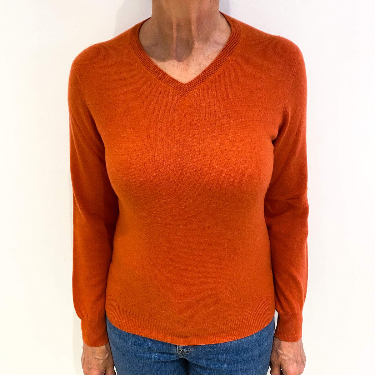 Burnt Orange Cashmere V Neck Jumper Medium