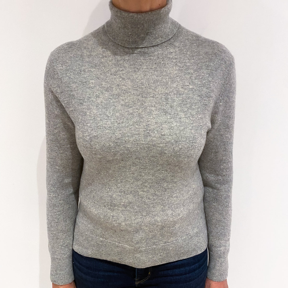 Smoke Grey Cashmere Polo Neck Jumper Medium