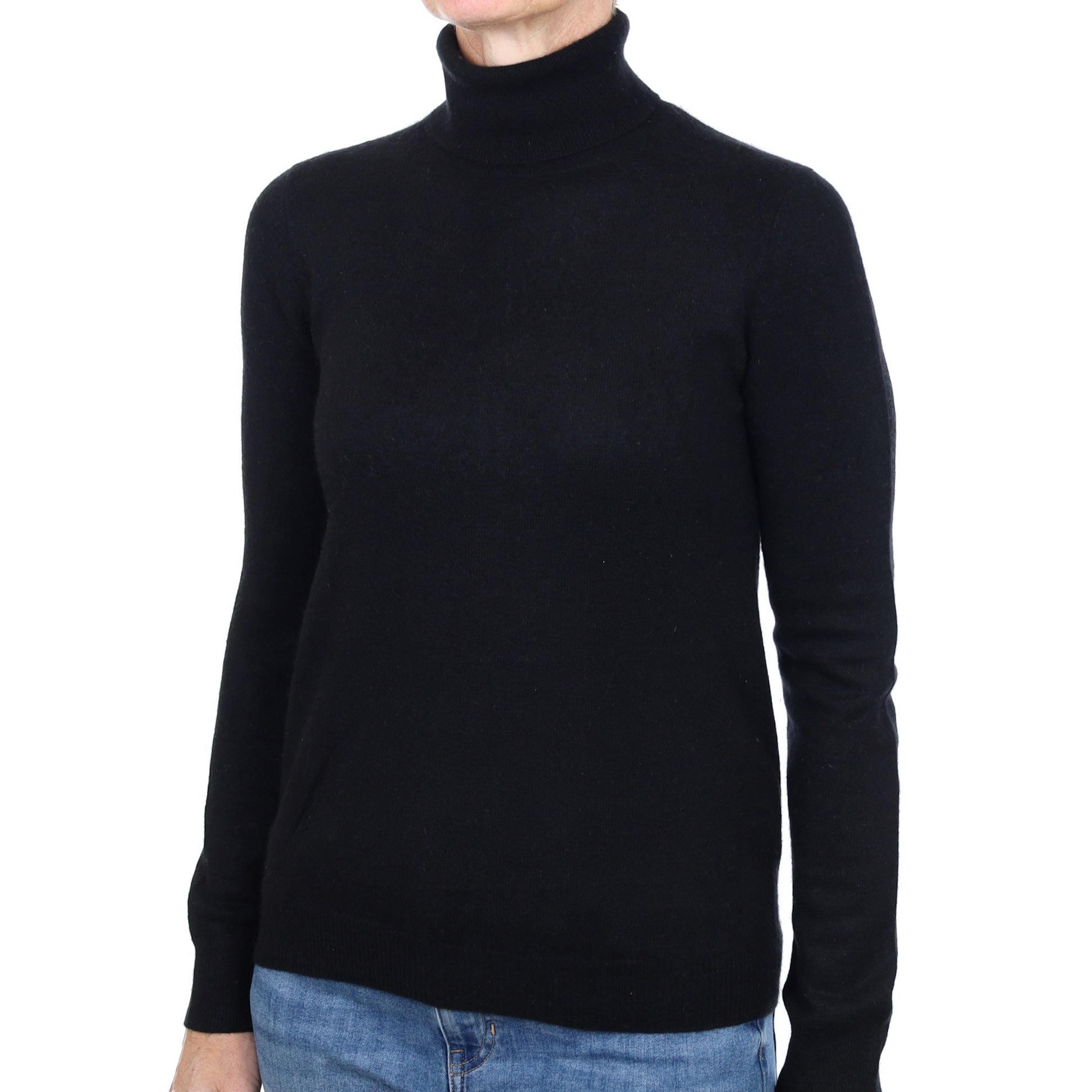 Black Cashmere Polo Neck Jumper Small
