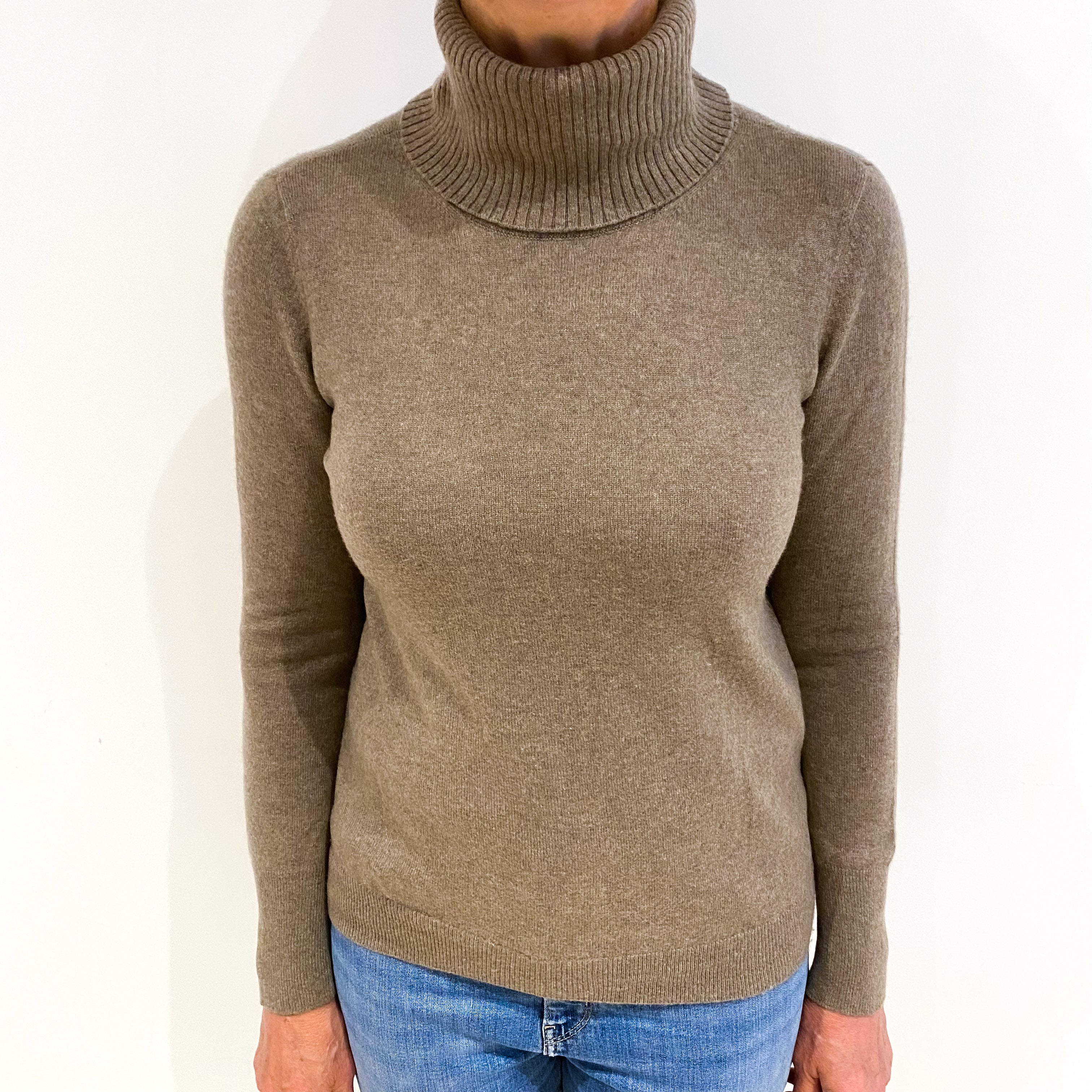 Mocha Brown Cashmere Polo Neck Jumper Medium