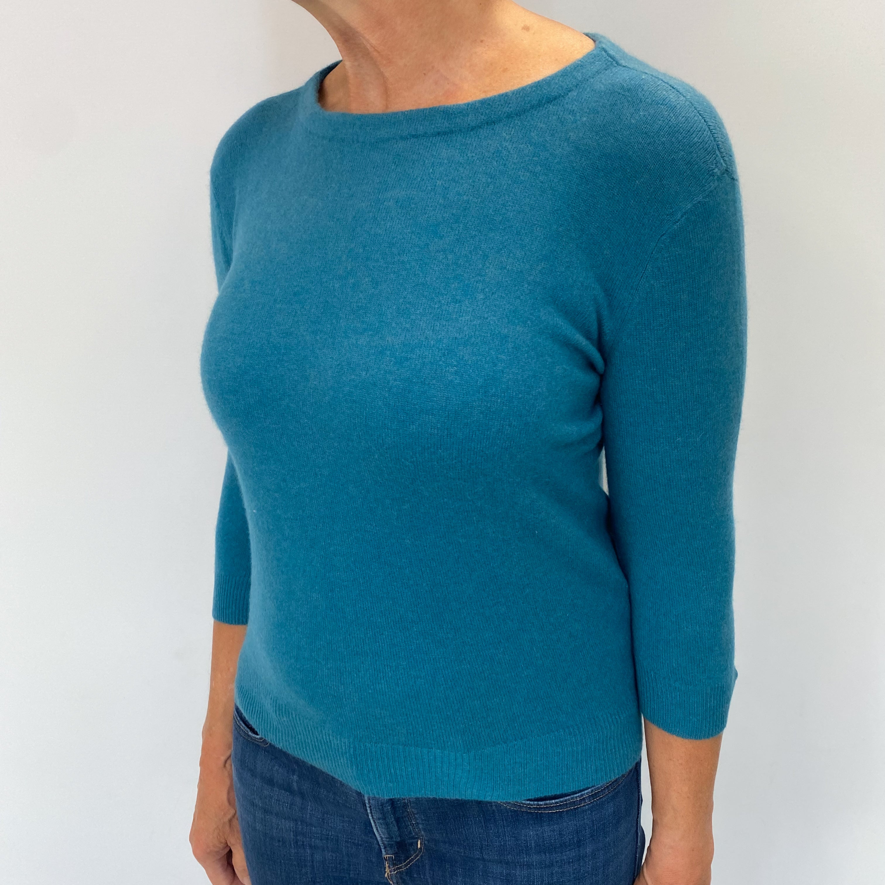 Teal Blue Cashmere Wide Crew Neck Jumper Medium