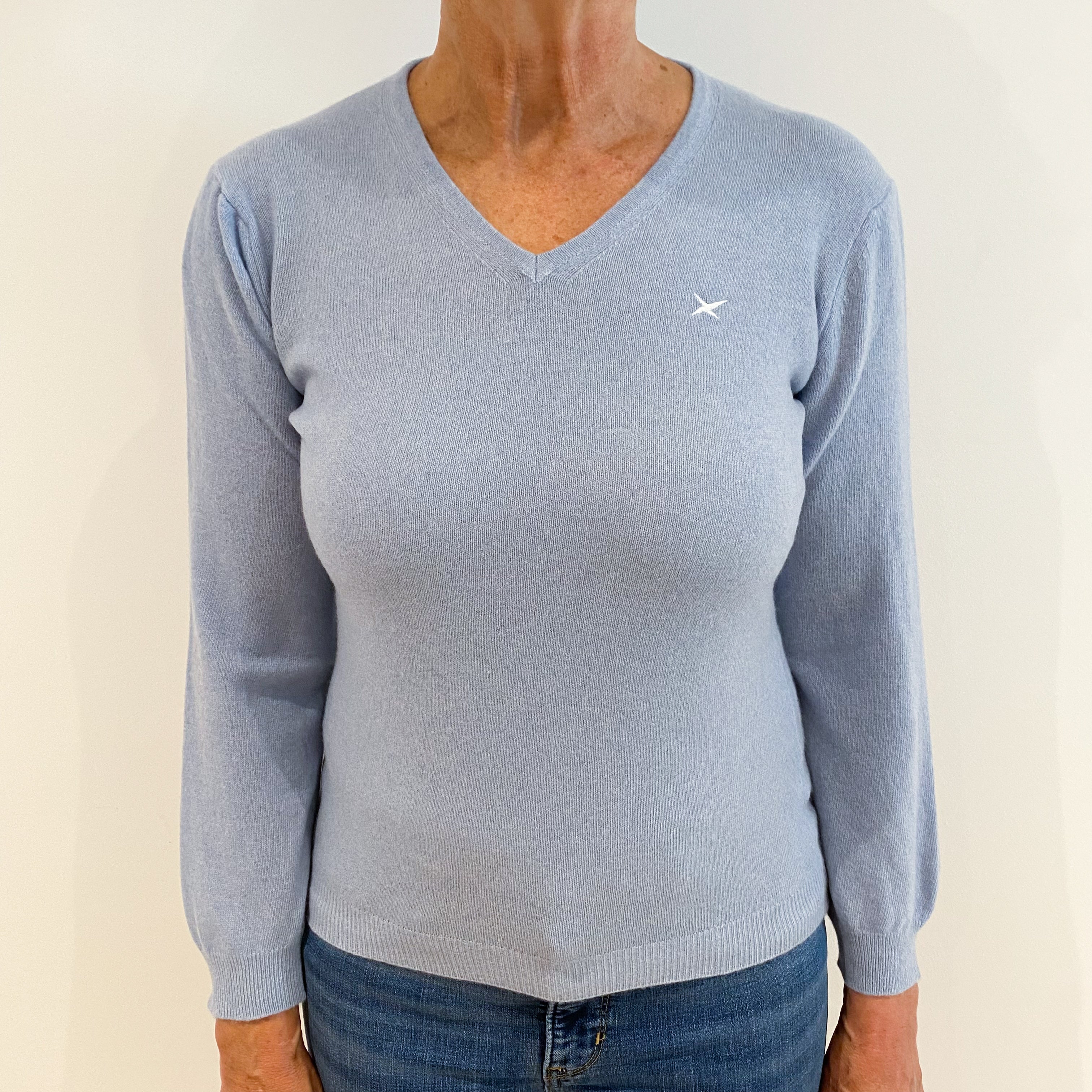 Sky Blue Cashmere V-Neck Jumper Medium