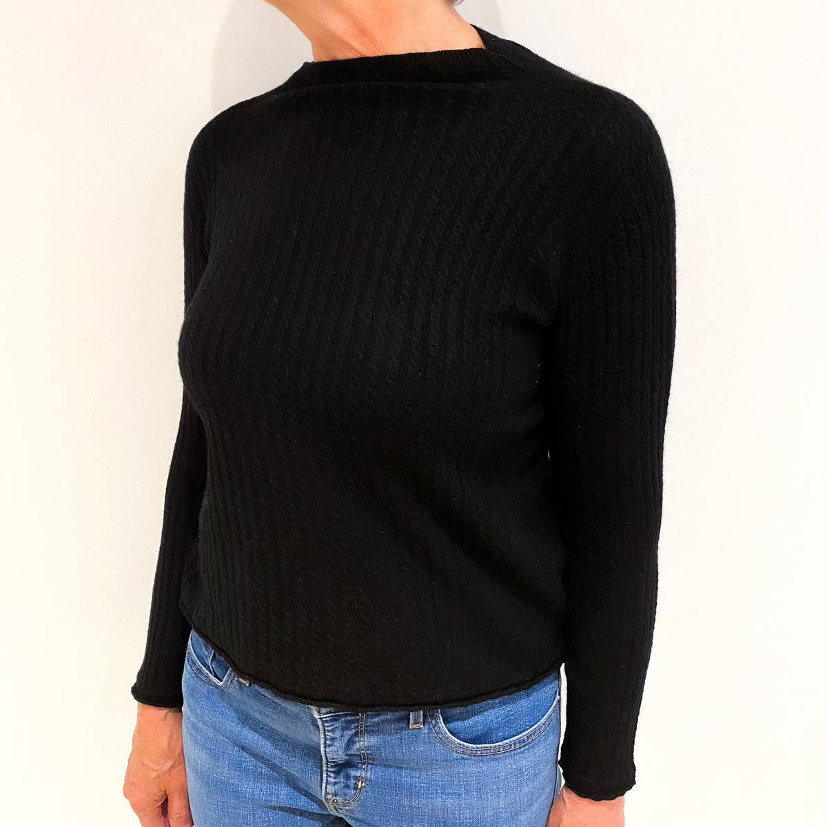 Black Cashmere Wide Crew Neck Jumper Medium