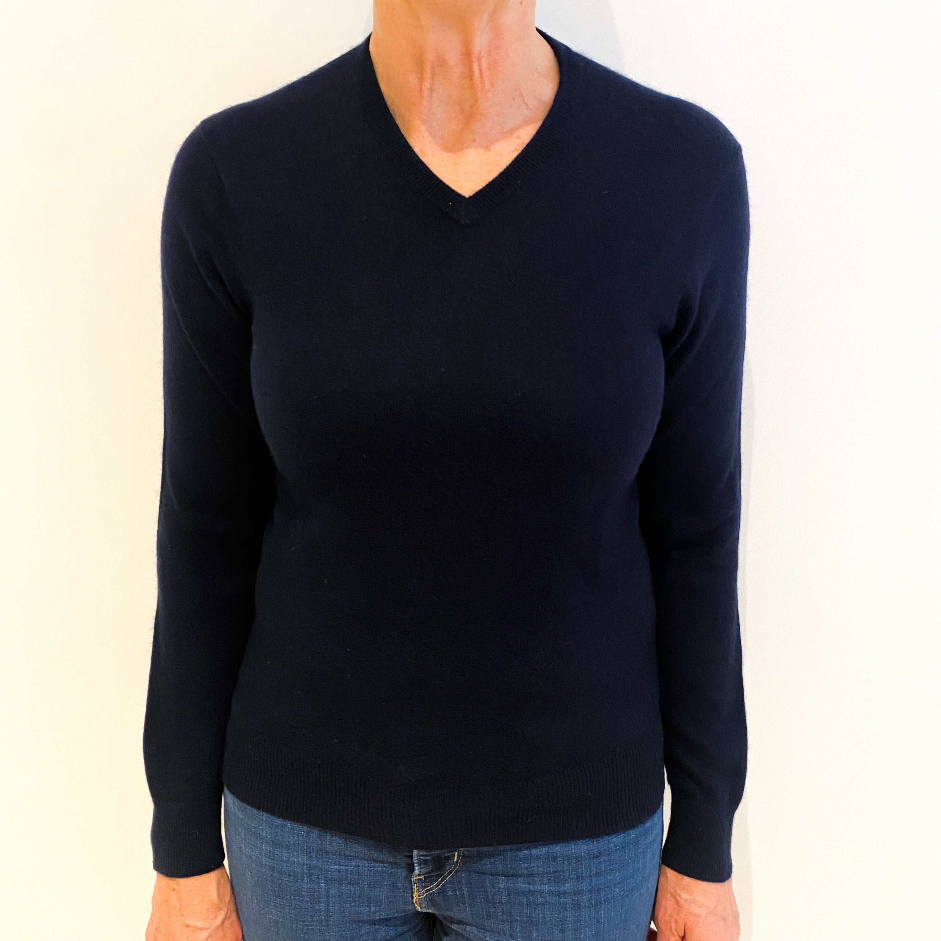 Navy Blue Cashmere V Neck Jumper Medium