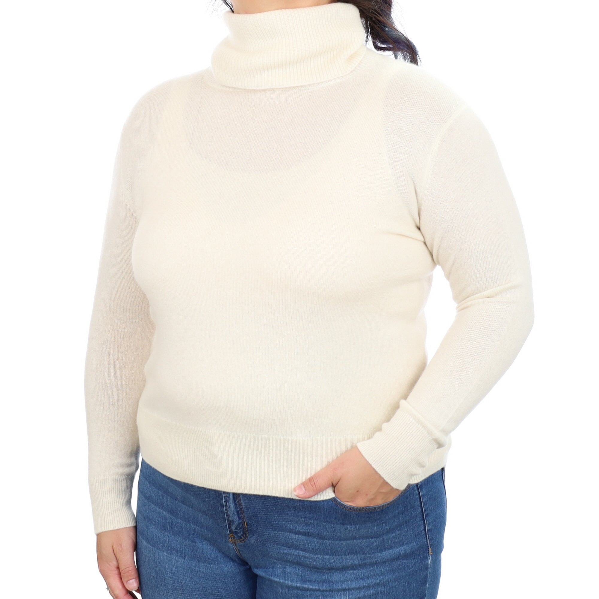 Vanilla Cream Cashmere Polo Neck Jumper Large
