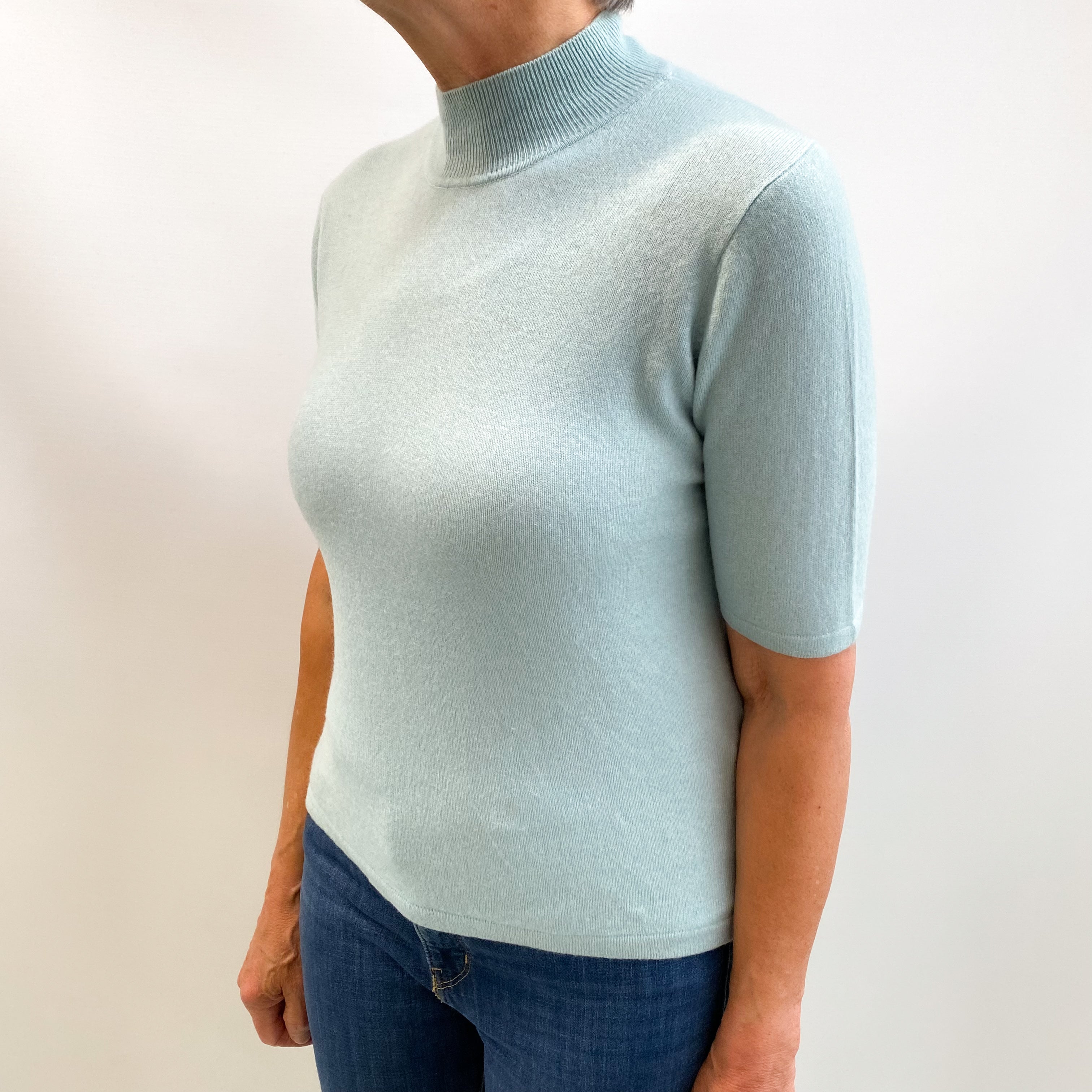 Opal Green Cashmere Turtle Neck Jumper Medium