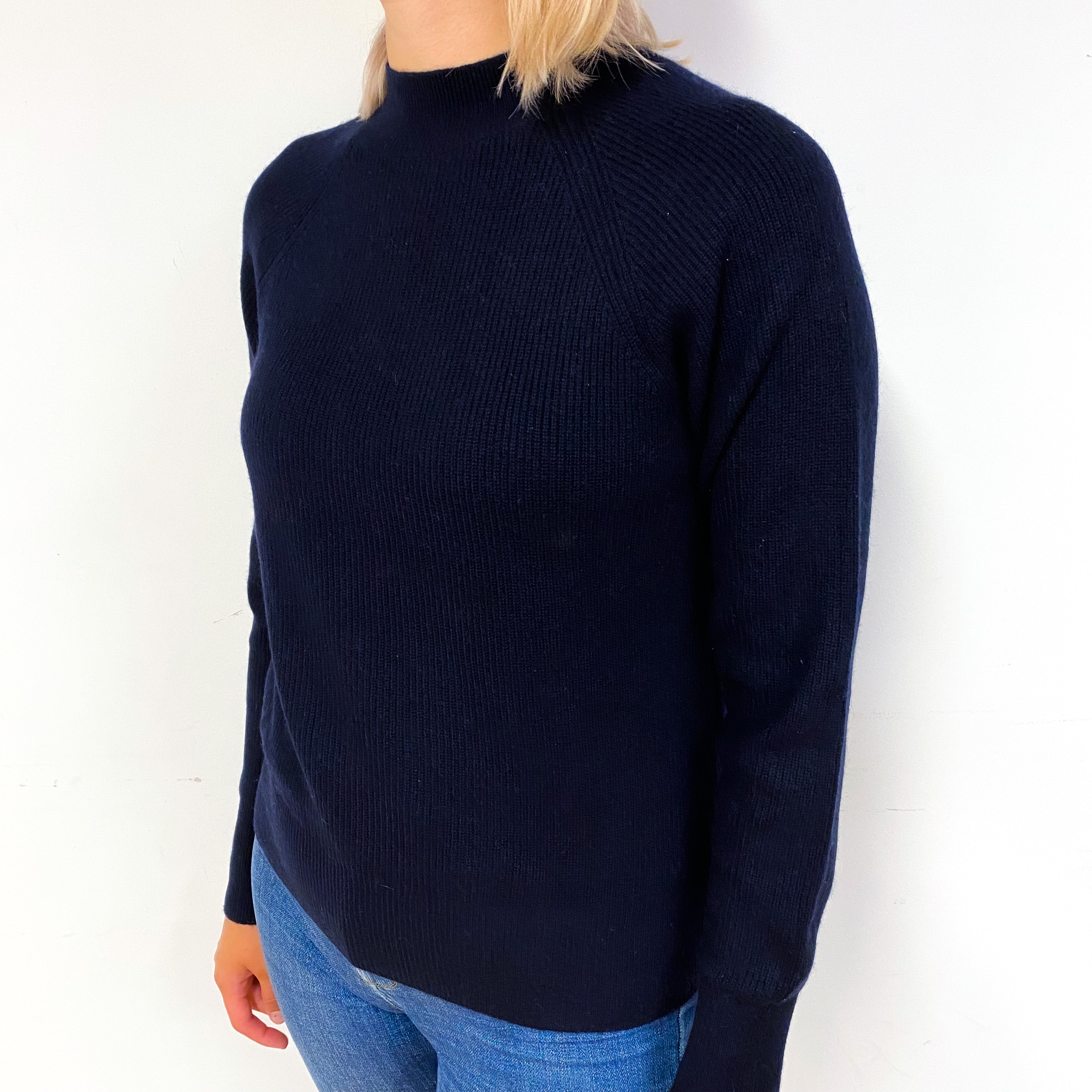 Dark Navy Rib Cashmere Turtle Neck Jumper Small