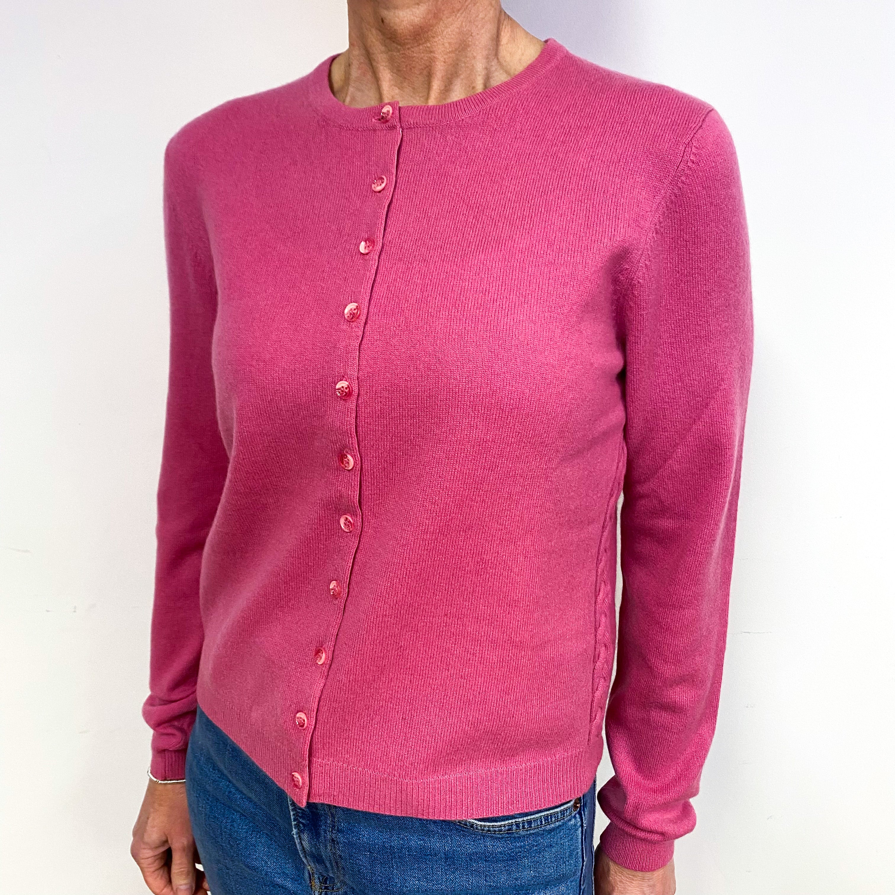 Lupin Pink Cashmere Crew Neck Cardigan Medium
