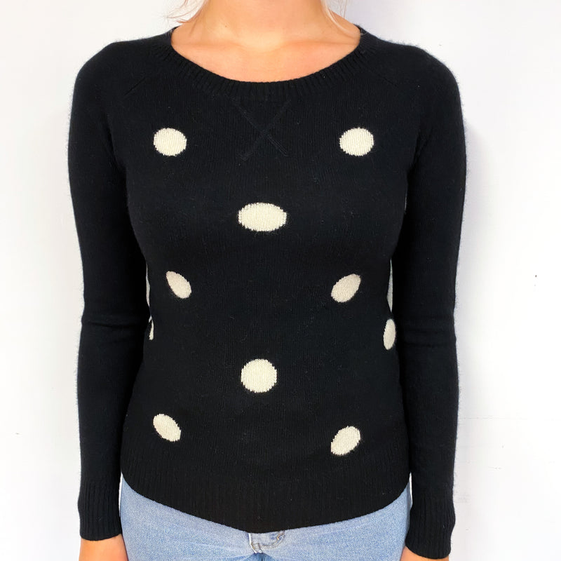 Black and White Spotted Front Cashmere Crew Neck Jumper Small