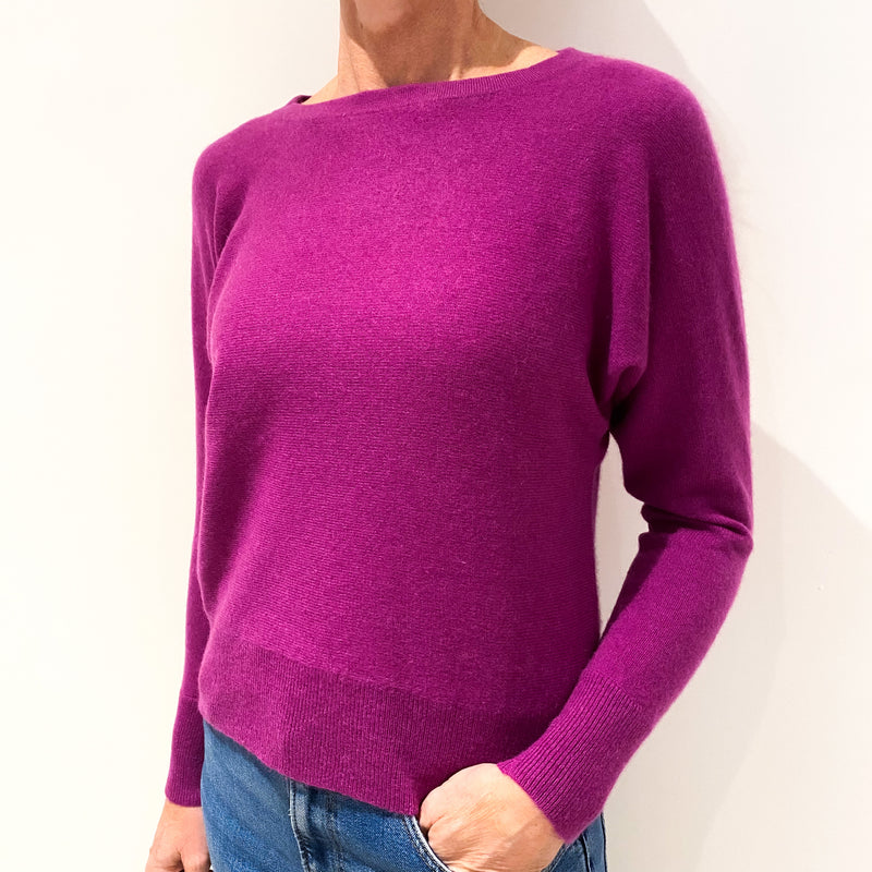 Magenta Pink Batwing Cashmere Crew Neck Jumper Small