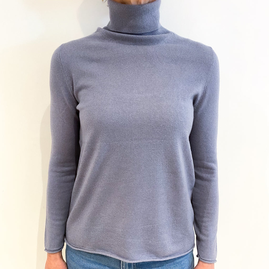 Steel Grey Cashmere Polo Neck Jumper Small