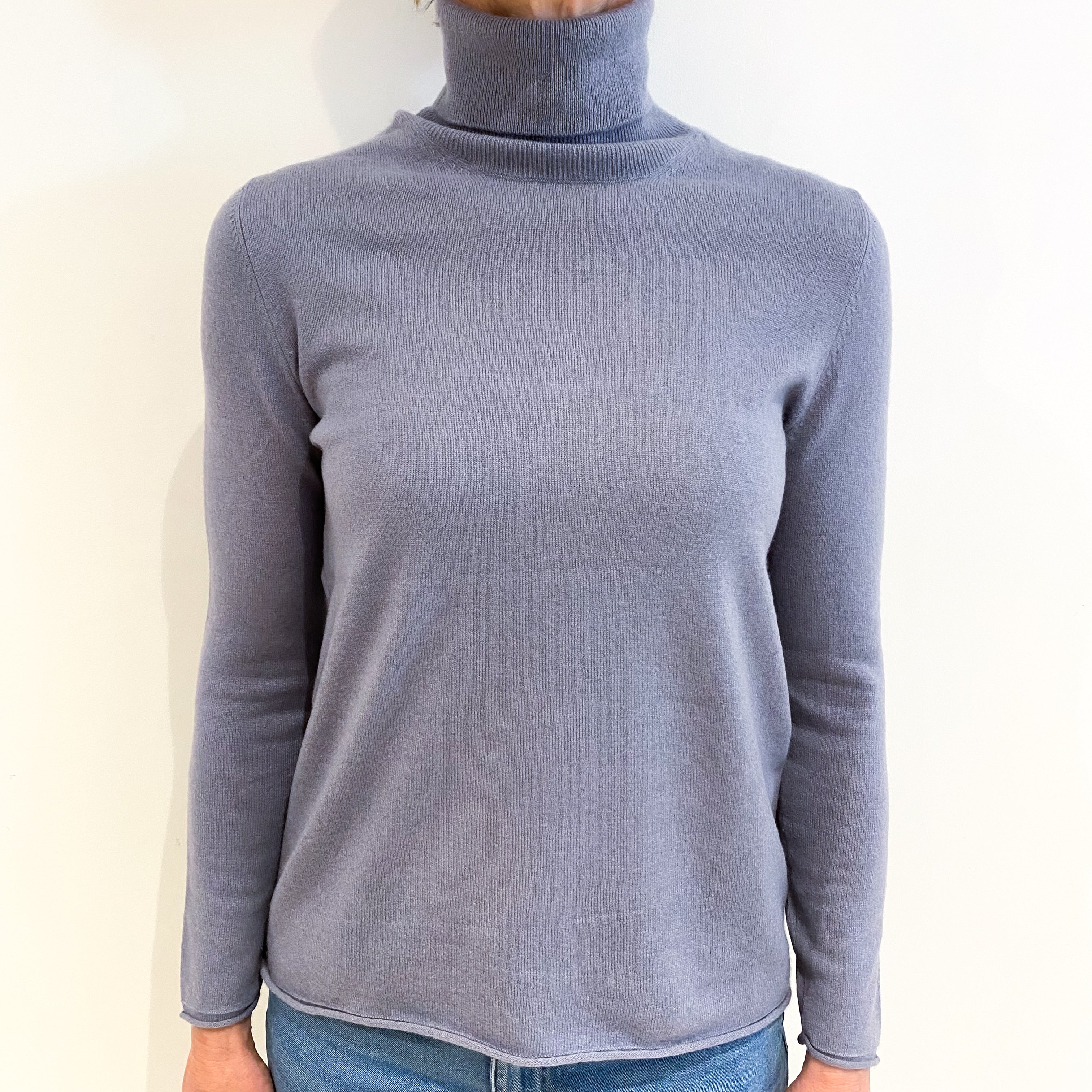 Steel Grey Cashmere Polo Neck Jumper Small