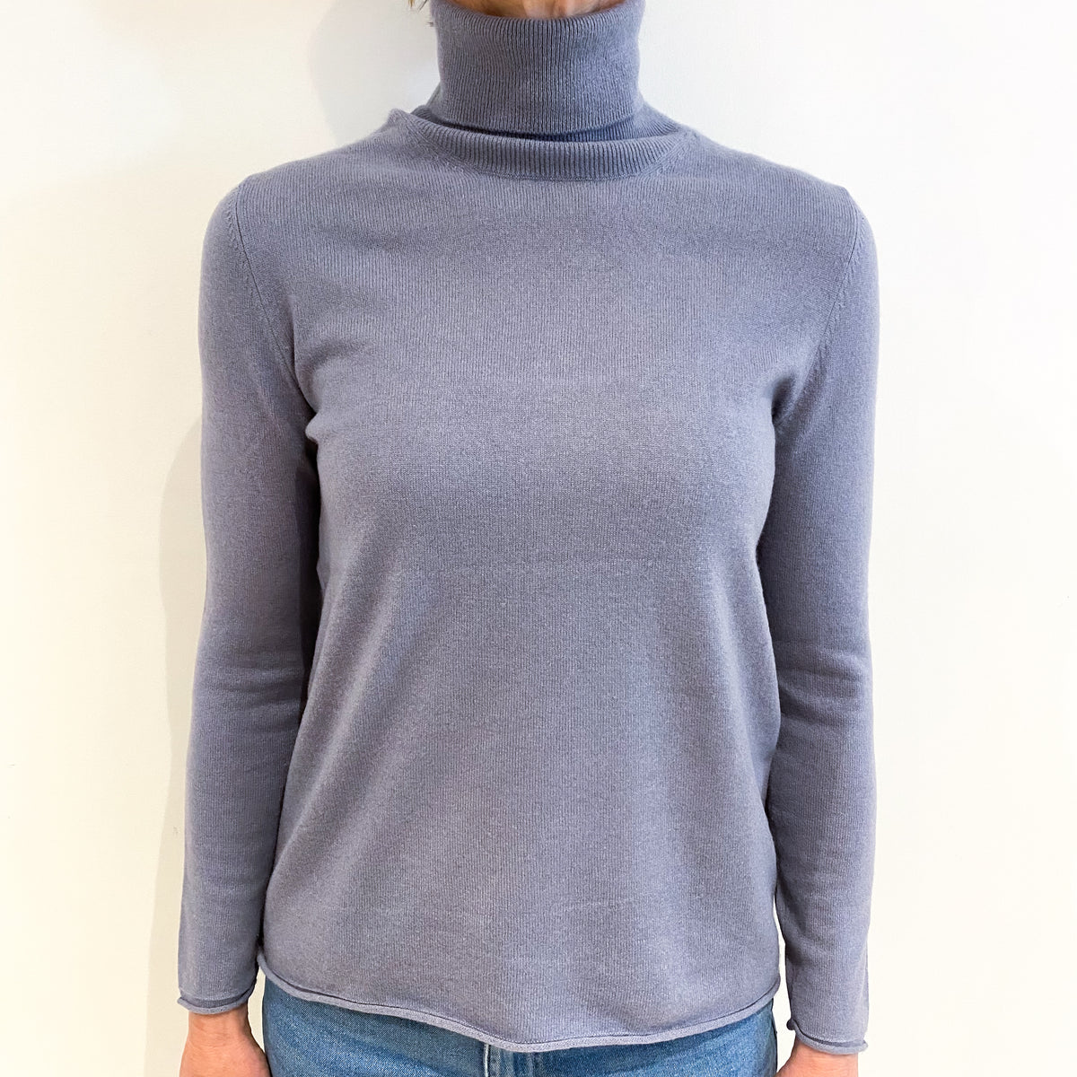 Steel Grey Cashmere Polo Neck Jumper Small