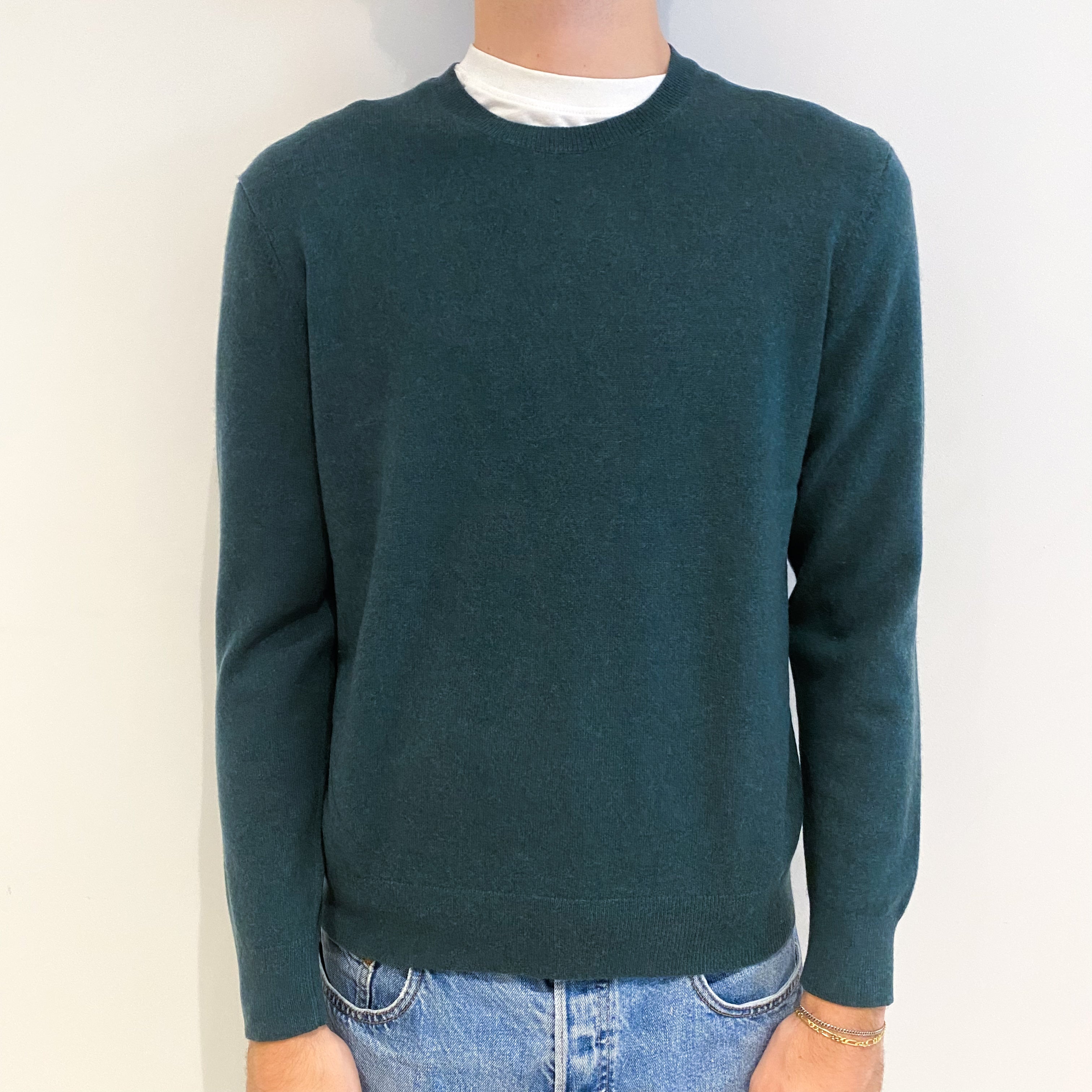 Men's Spruce Green Cashmere Crew Neck Jumper Medium