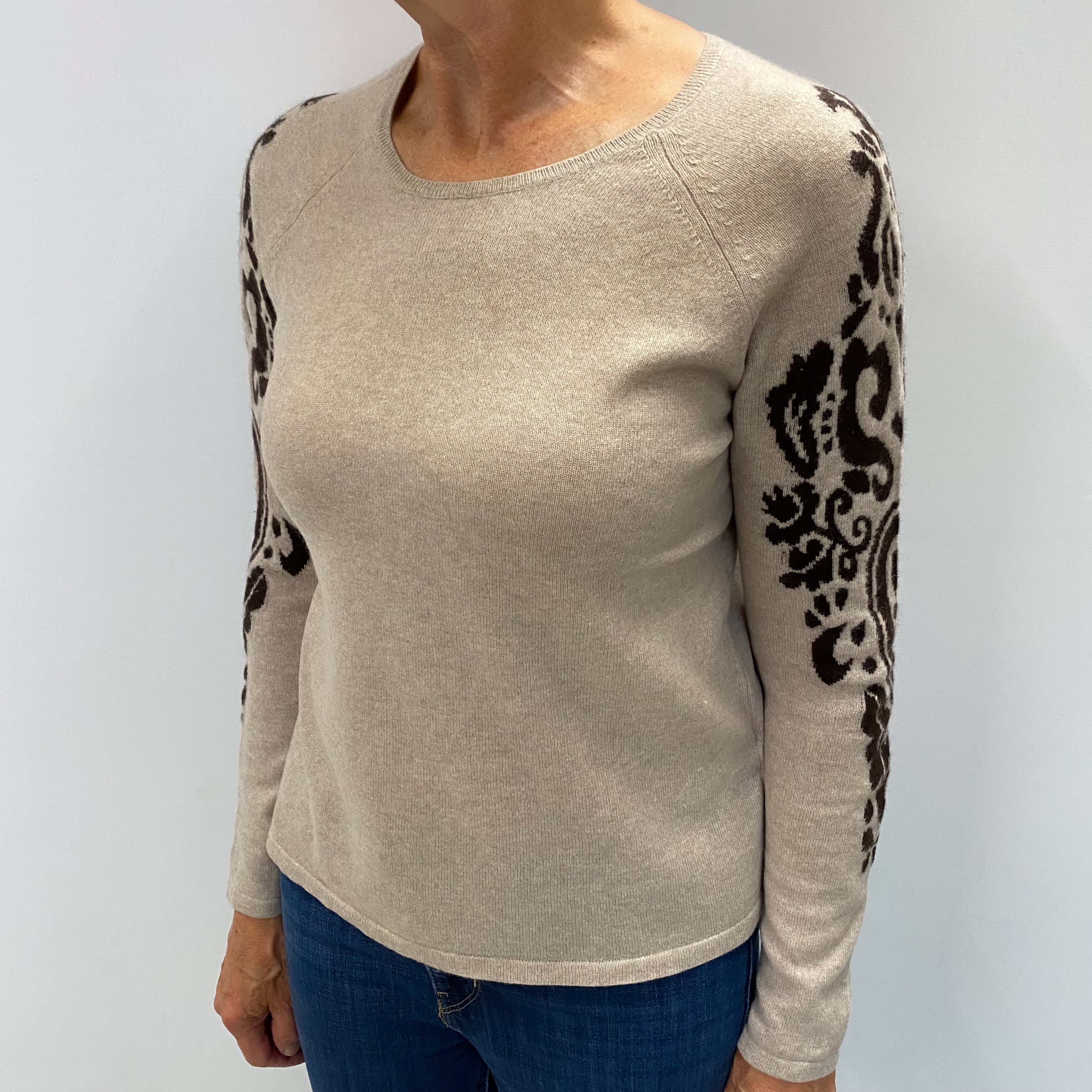 Oatmeal Beige Cashmere Crew Neck Jumper Medium