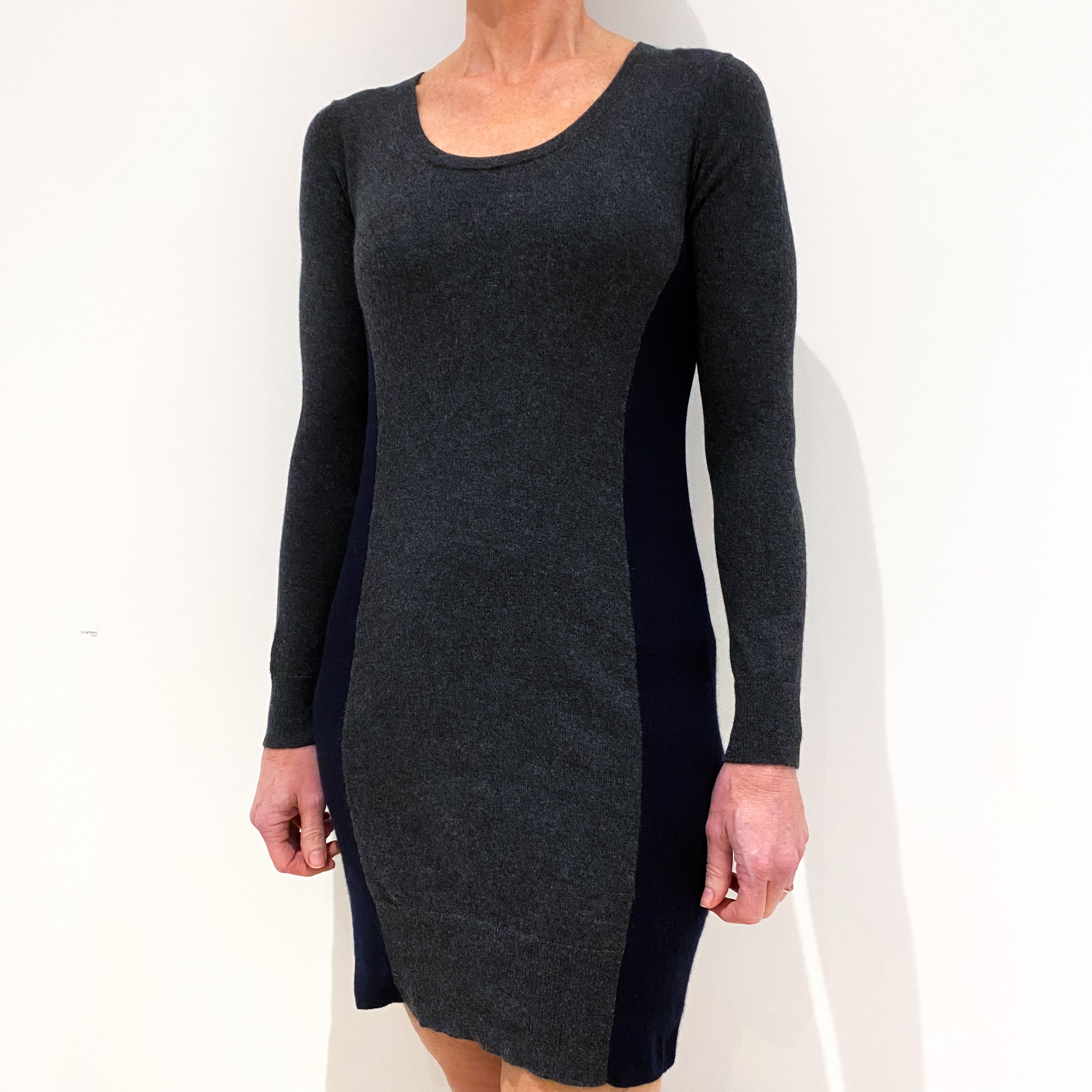 Charcoal Grey Cashmere Scoop Neck Dress Small