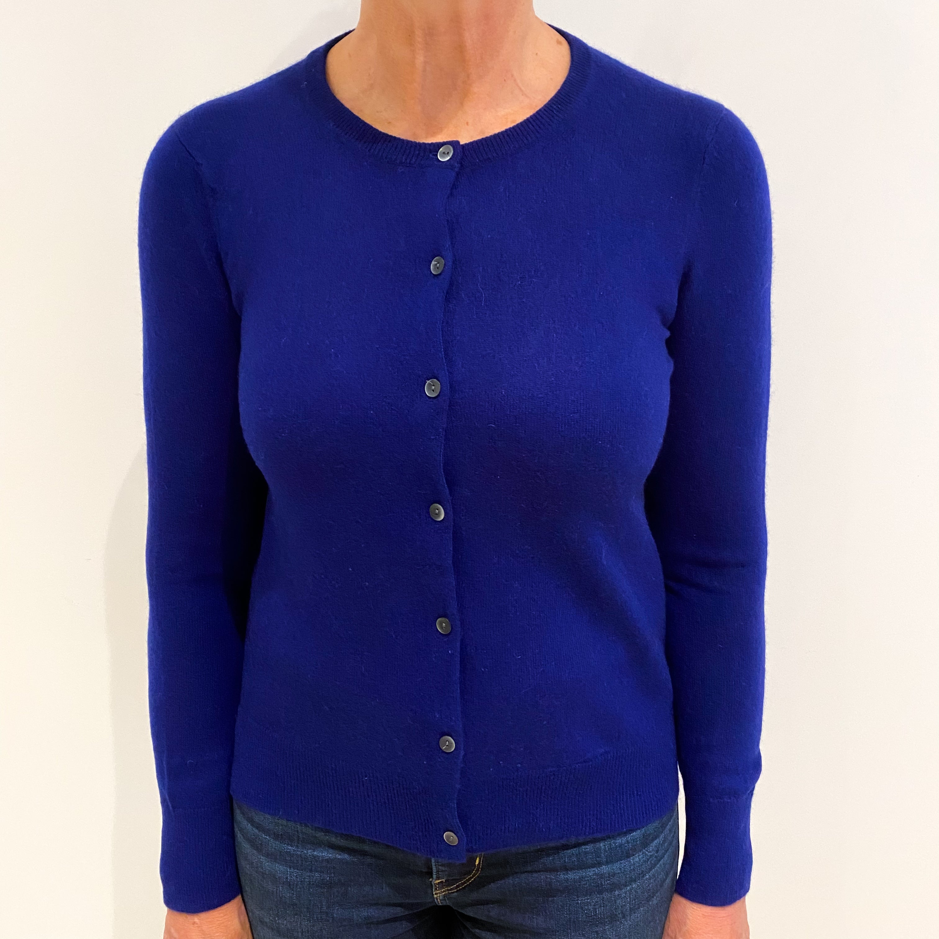 Indigo Blue Cashmere Crew Neck Cardigan Medium