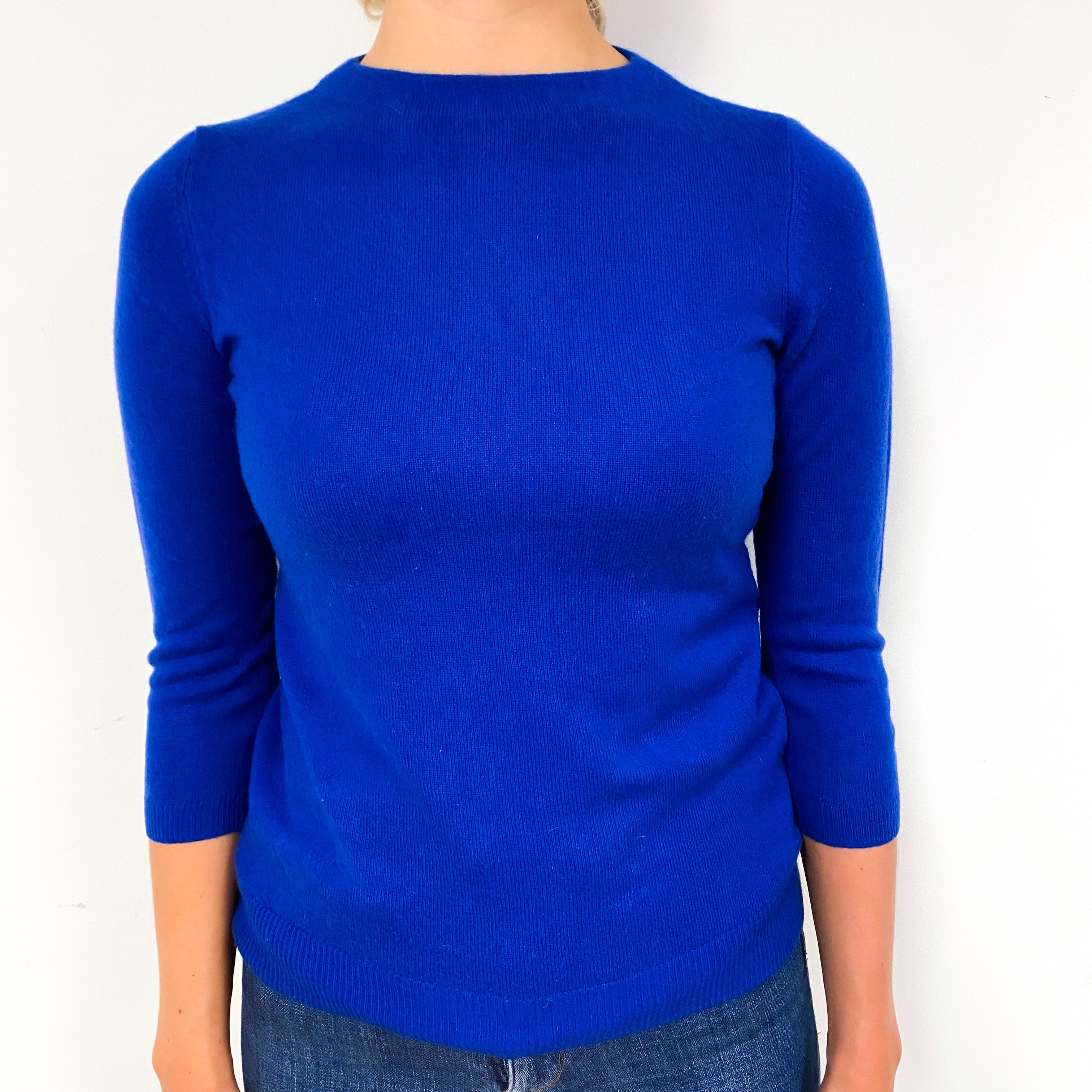 Admiral Blue 3/4 Sleeve Cashmere Crew Neck Jumper Small