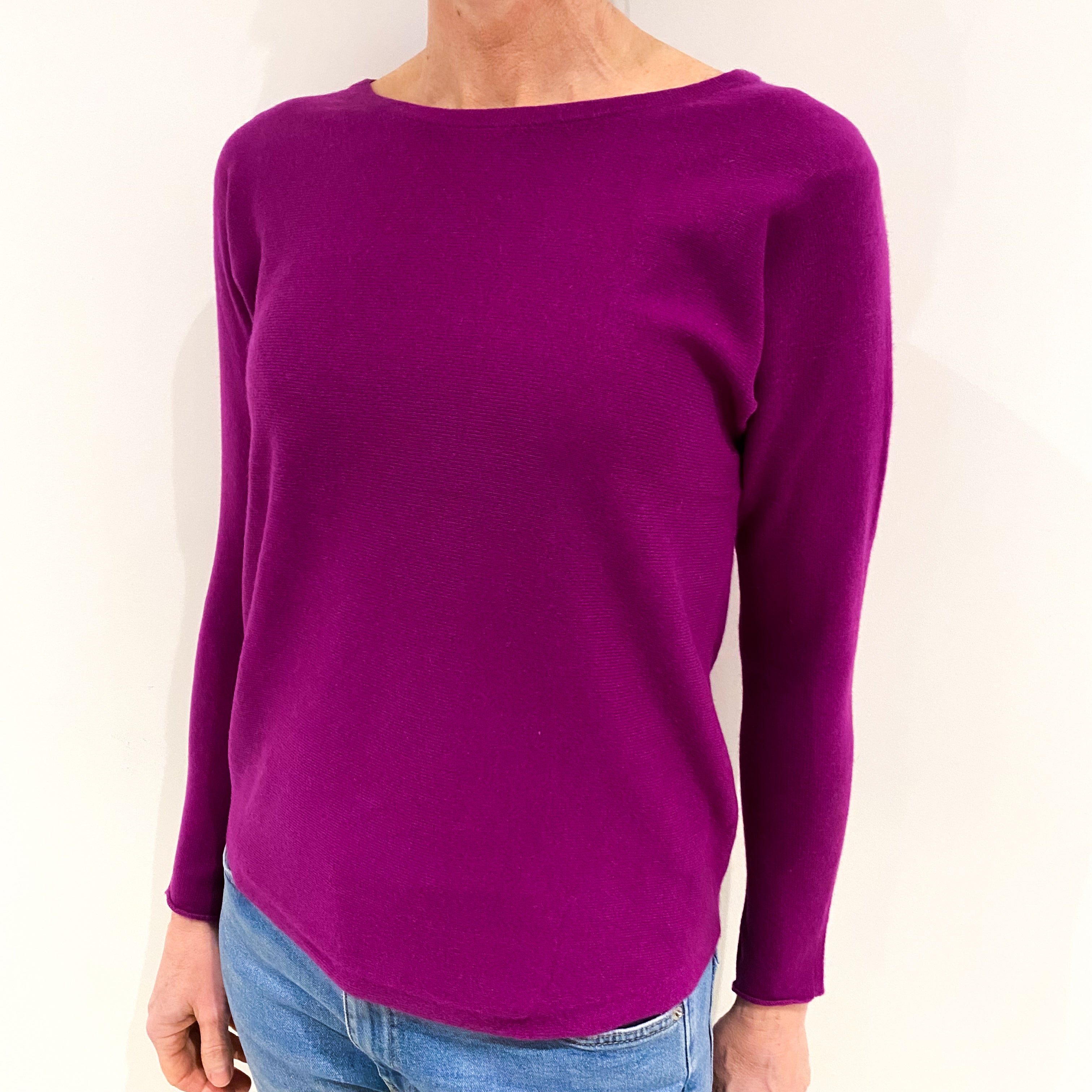 Magenta Purple Cashmere Scoop Crew Neck Jumper Small