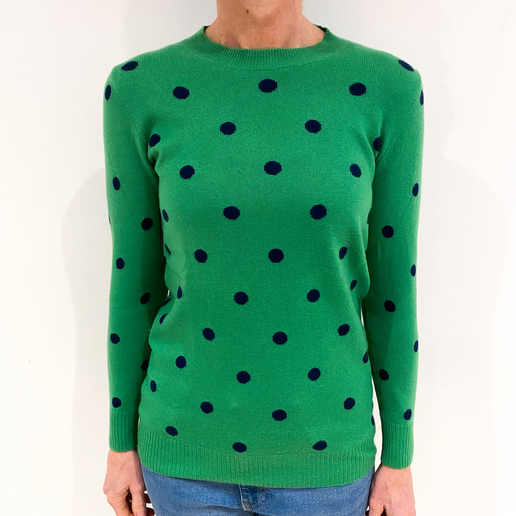Jade Green Navy Spotty Cashmere Crew Neck Jumper Small