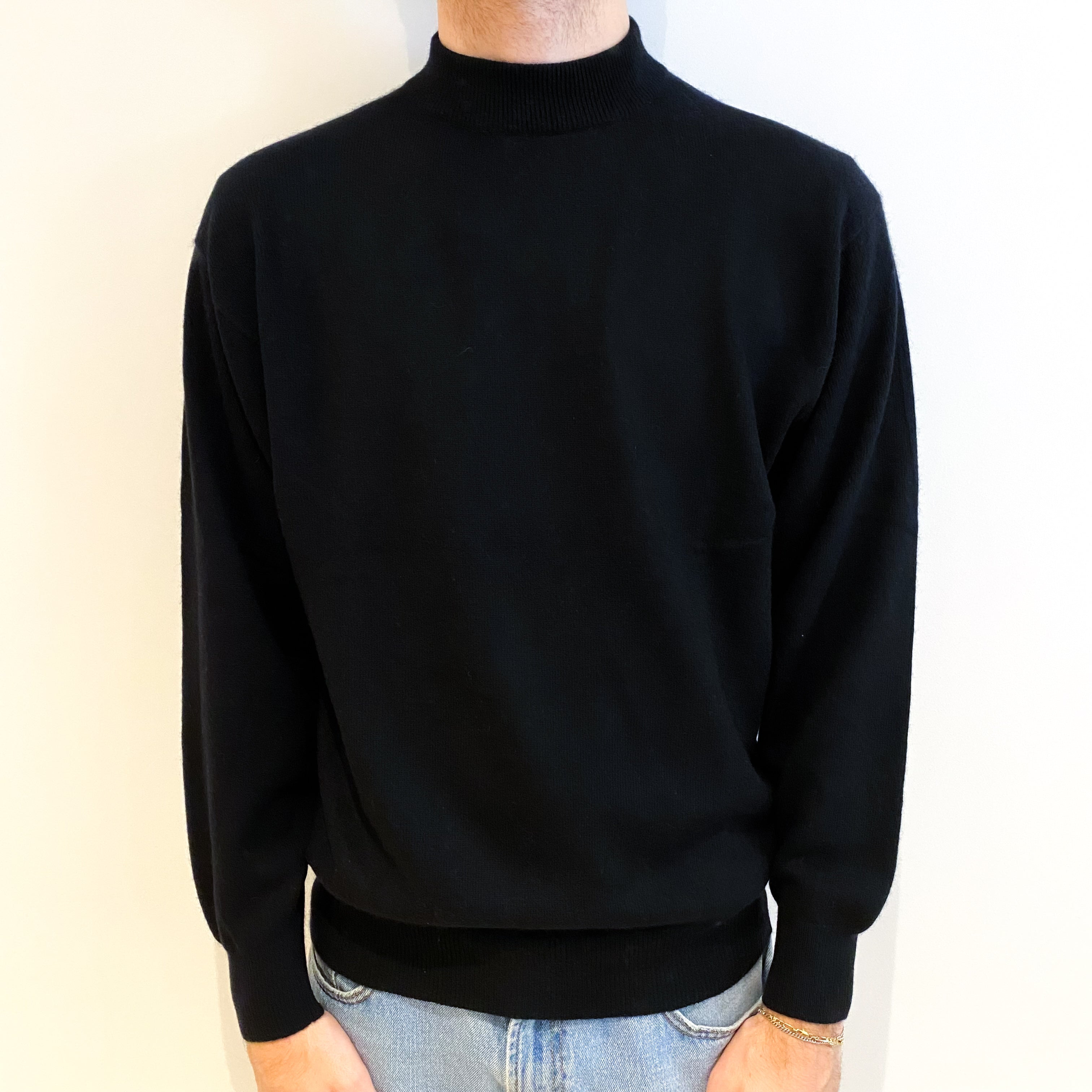 Men's Black Cashmere Turtle Neck Jumper Large