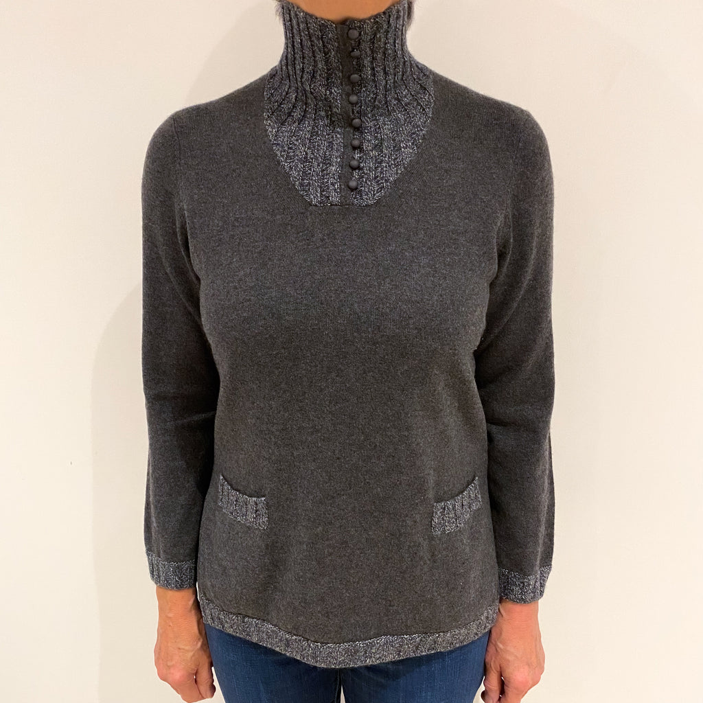 Slate Grey Cashmere Polo Neck Jumper Medium
