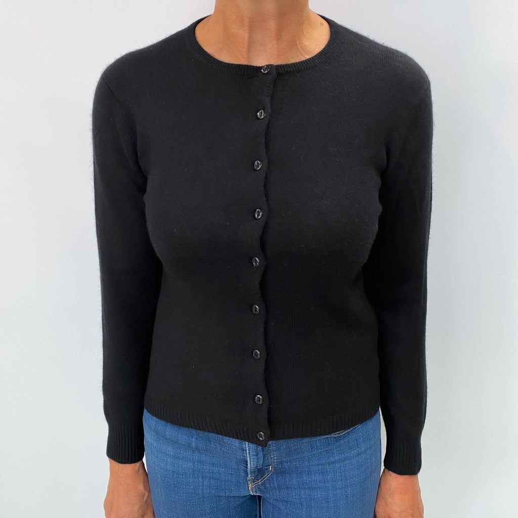 Black Cashmere Crew Neck Cardigan Medium