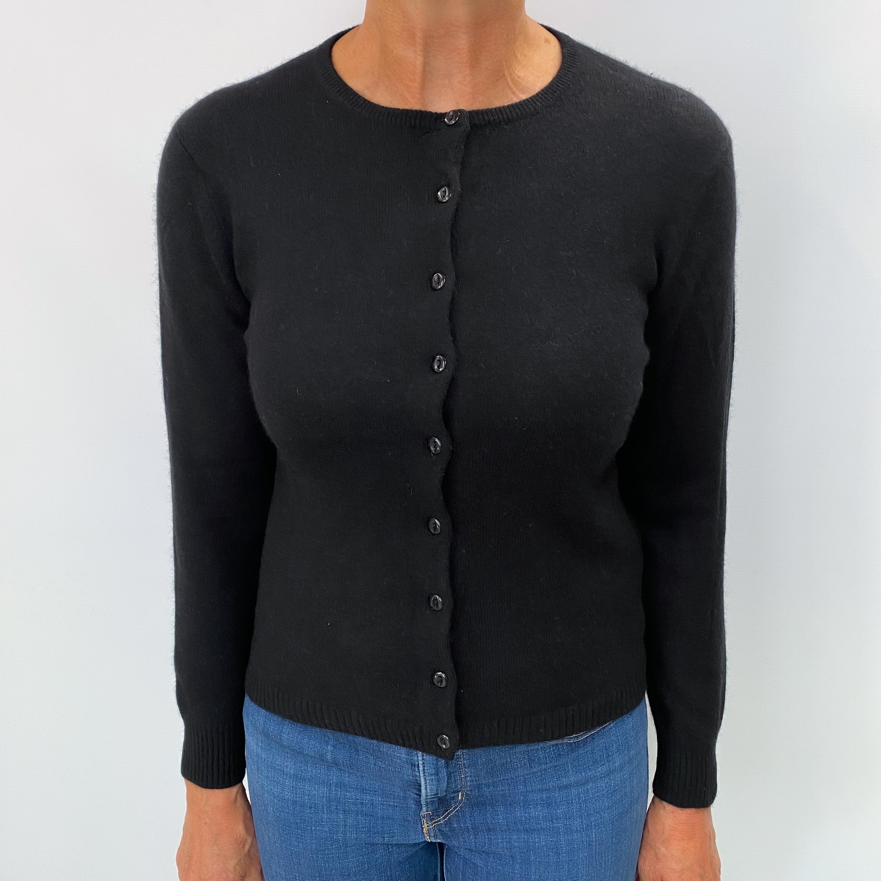 Black Cashmere Crew Neck Cardigan Medium