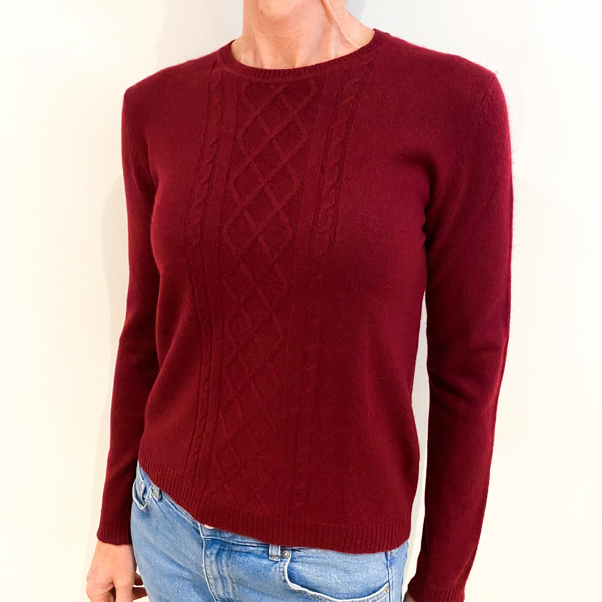 Burgundy Red Cashmere Crew Neck Jumper Small