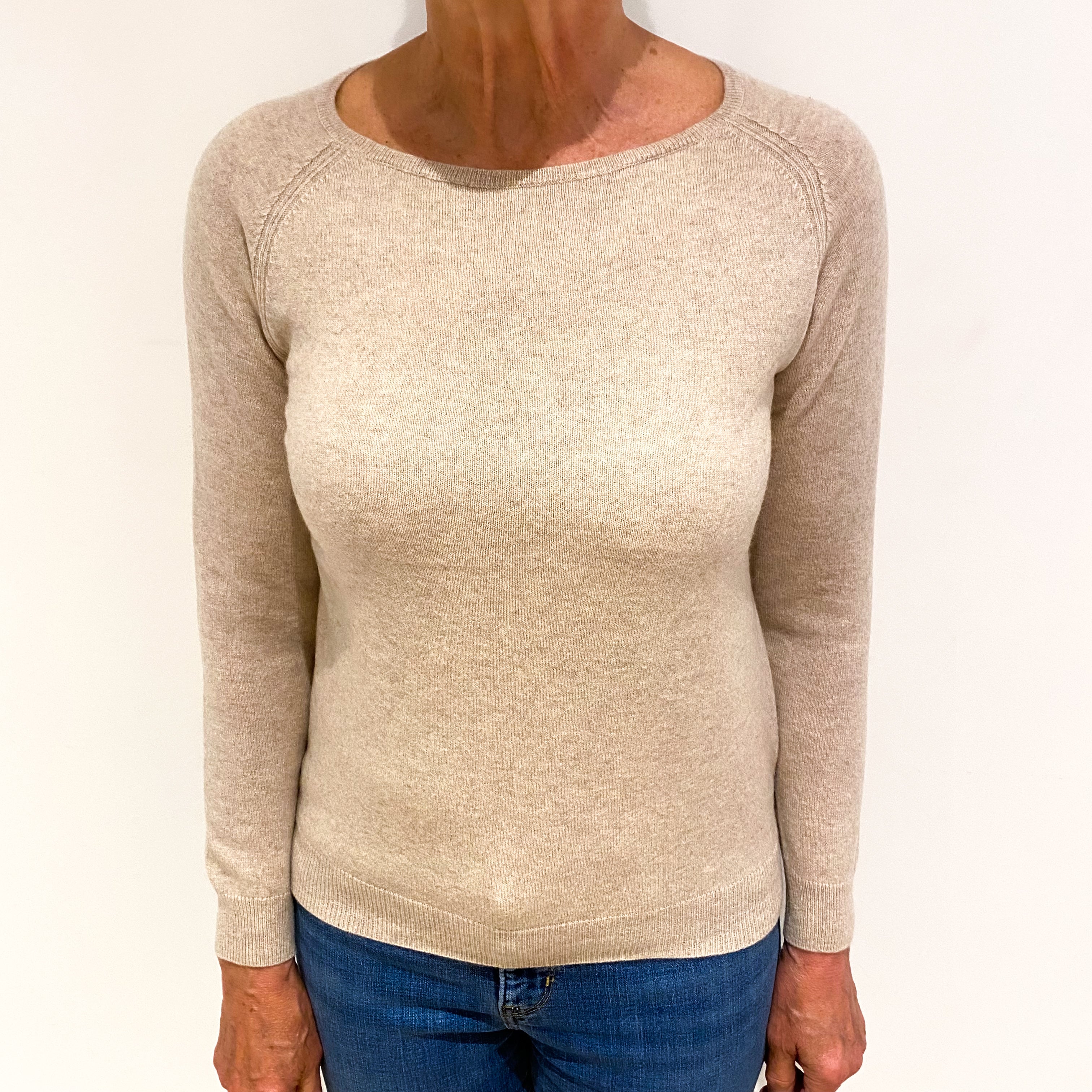 Oatmeal Beige Cashmere Crew Neck Jumper Medium