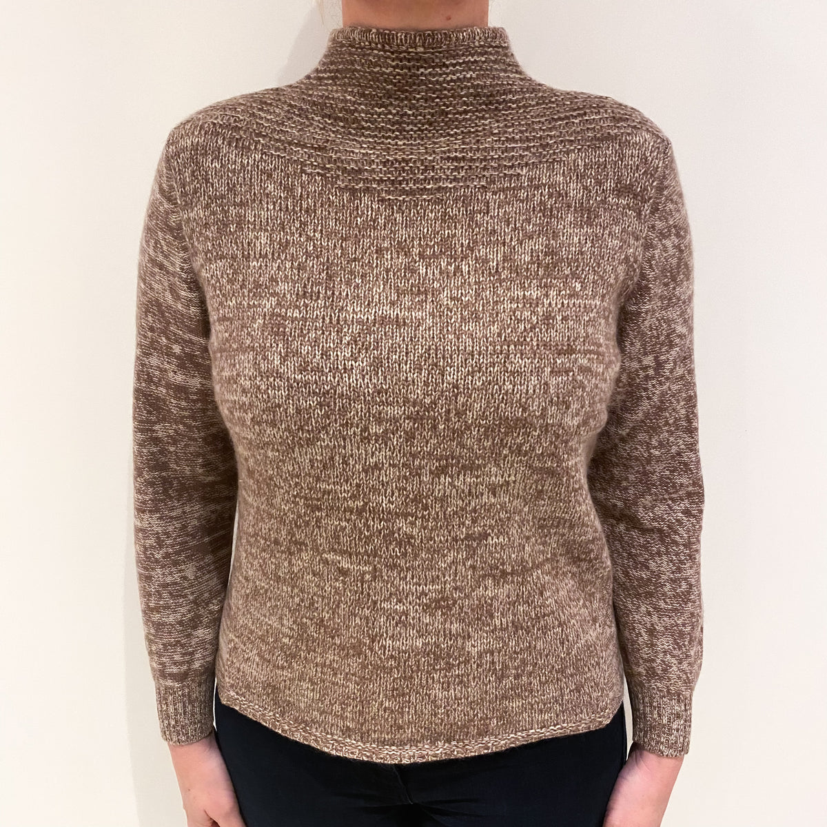 Ash Brown Cream Marl Cashmere Turtle Neck Jumper Large