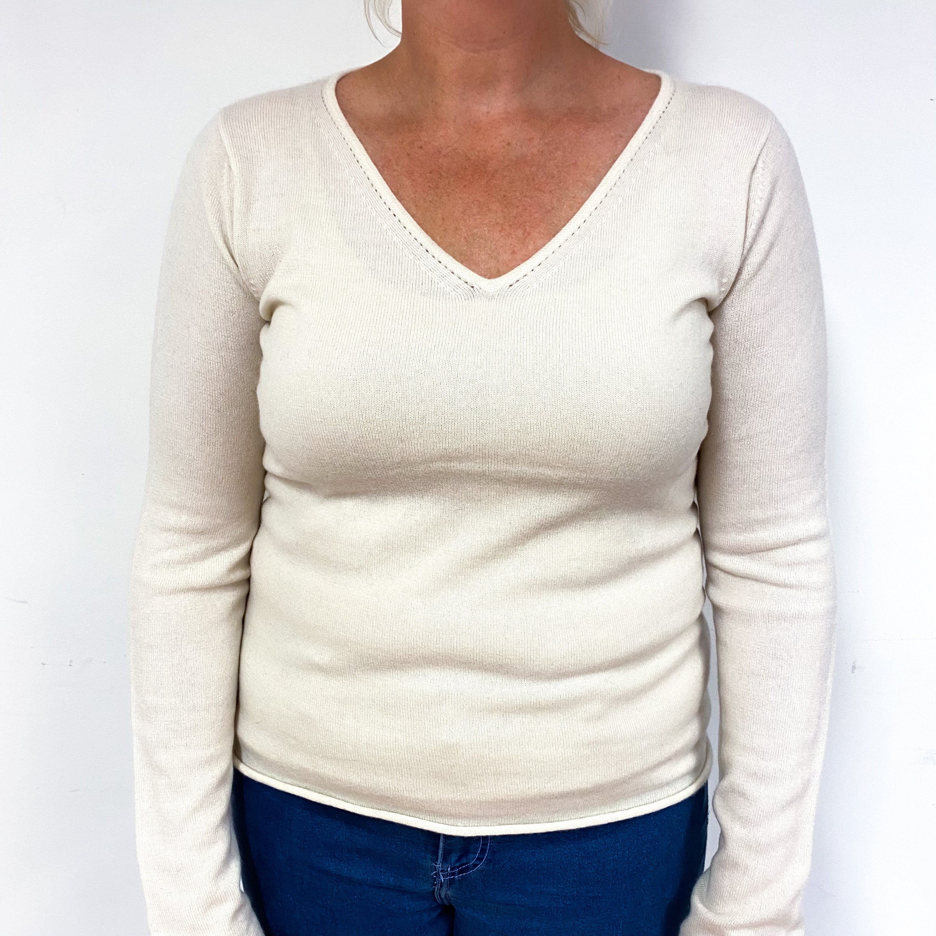 Cream Cashmere V-Neck Jumper Large