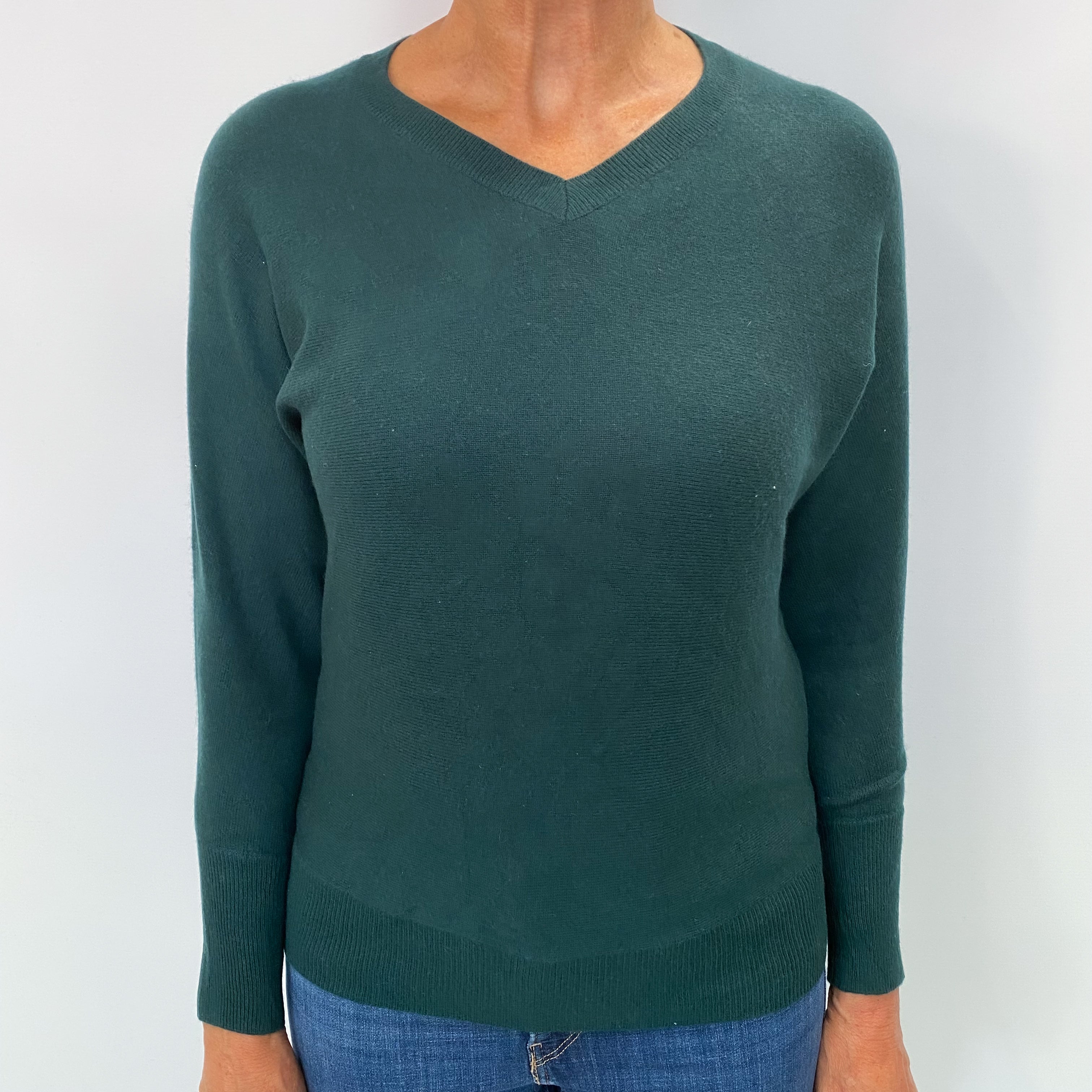 Forest Green Cashmere V Neck Jumper Medium