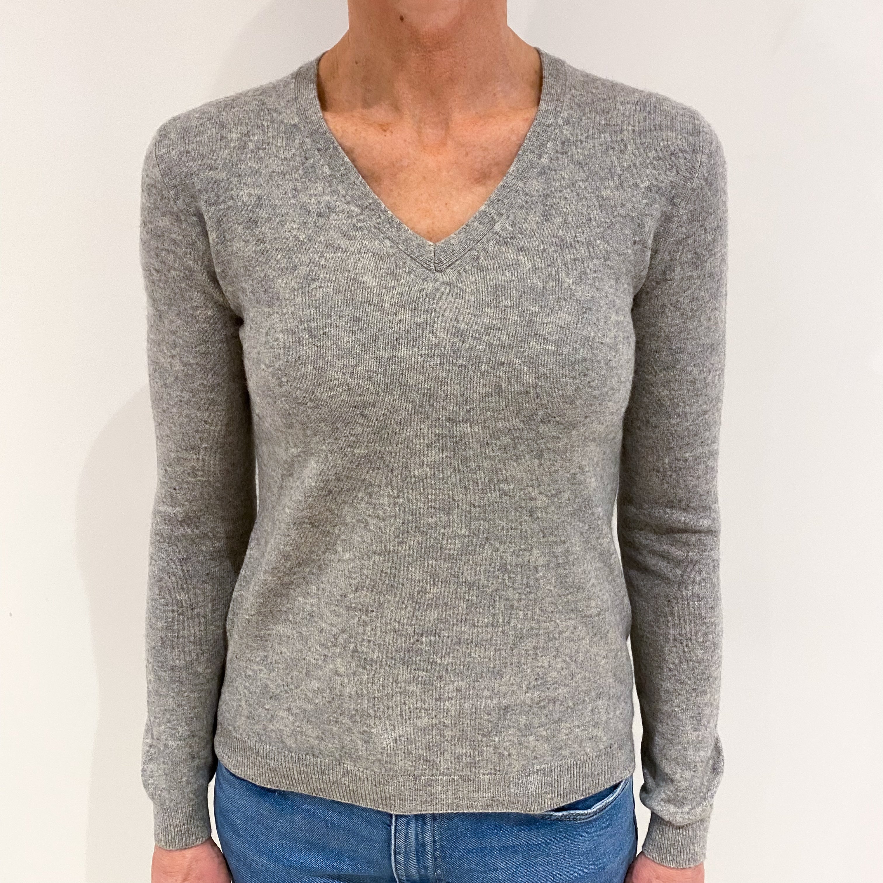 Smoke Grey Cashmere V Neck Jumper Small