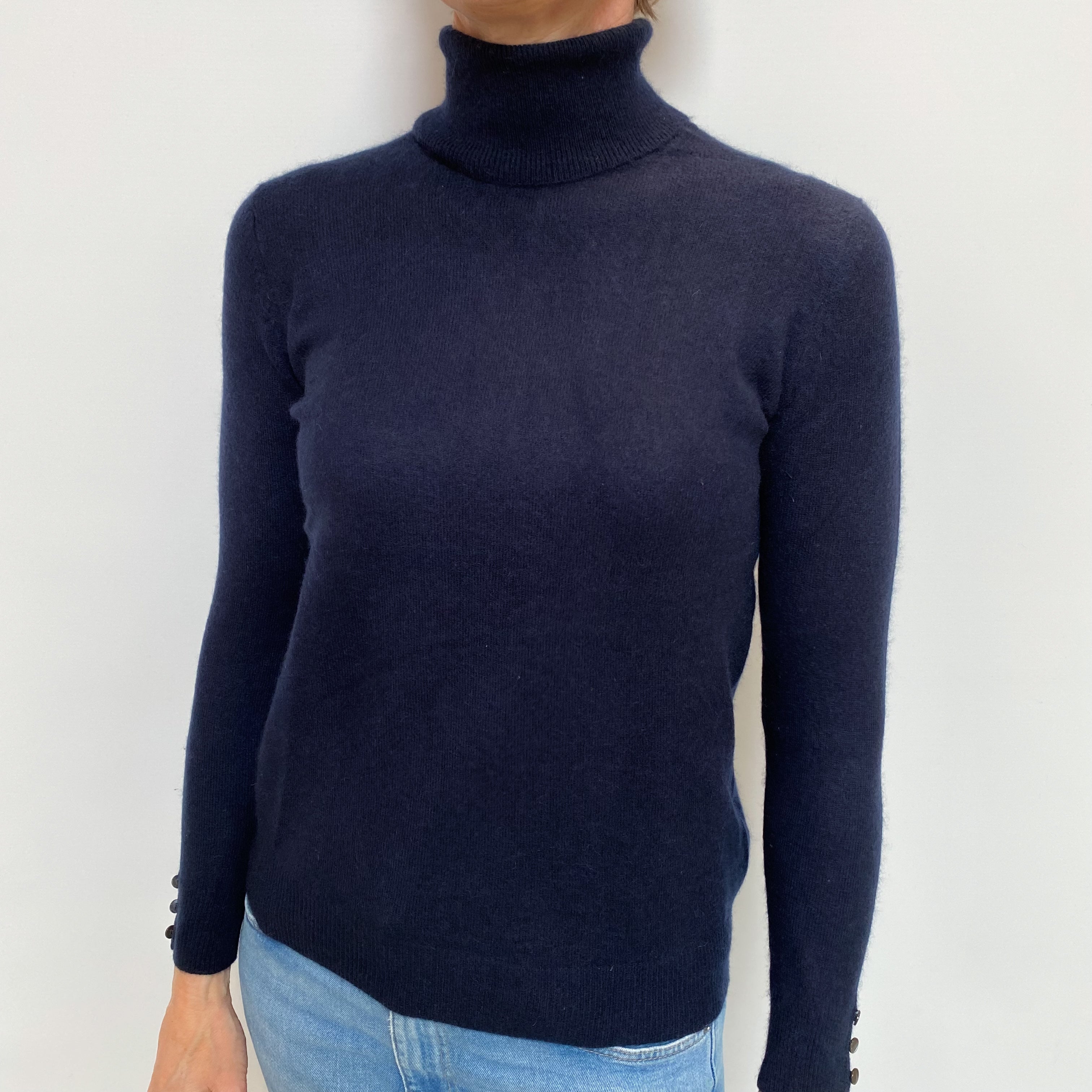 Navy Blue Cashmere Polo Neck Jumper Small