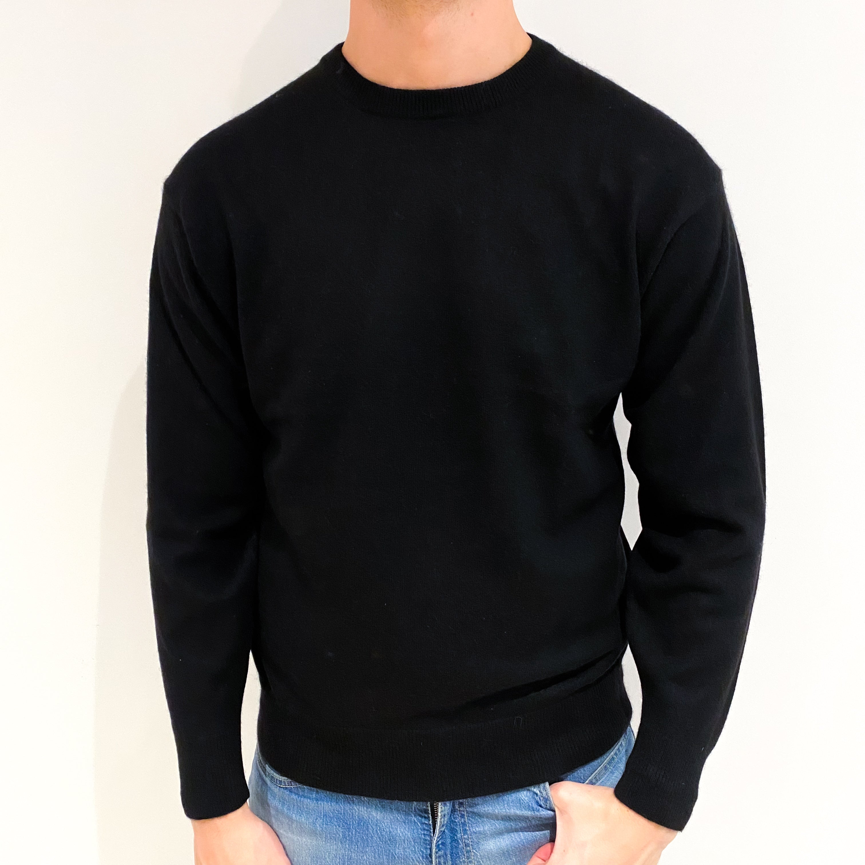 Men's Black Cashmere Crew Neck Jumper XL