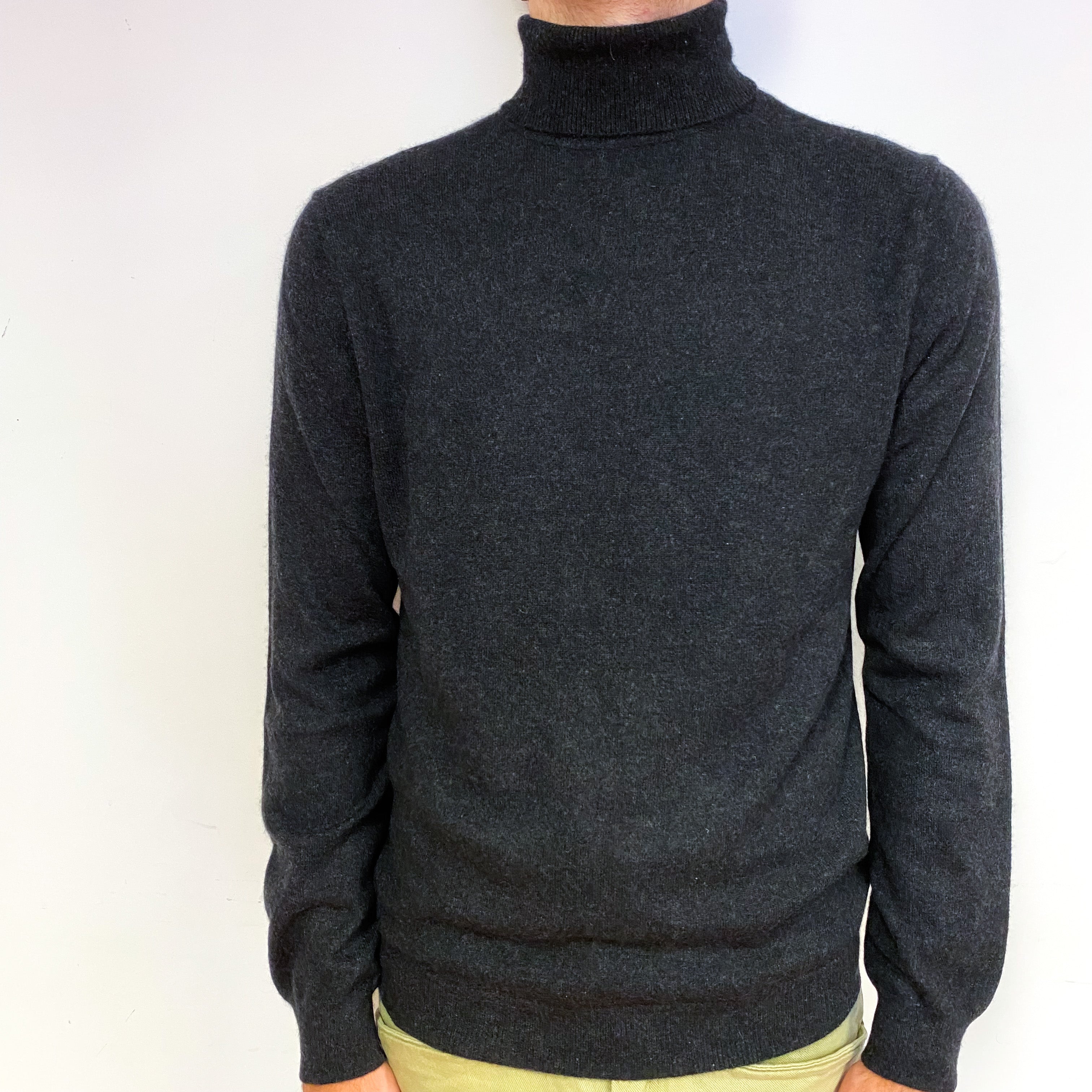 Men's Charcoal Grey Cashmere Polo Neck Jumper Large